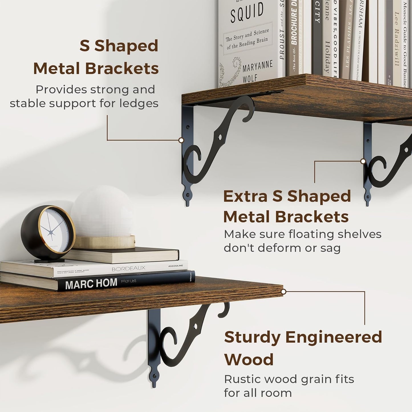 RICHFOCUS 12 Inch Deep Floating Shelves for Wall, 36" W x 12" D Wood Wall Shelves Set of 2, Wide Floating Shelves for Living Room, Bedroom, Kitchen, Bathroom and Decor Storage, Rustic Brown