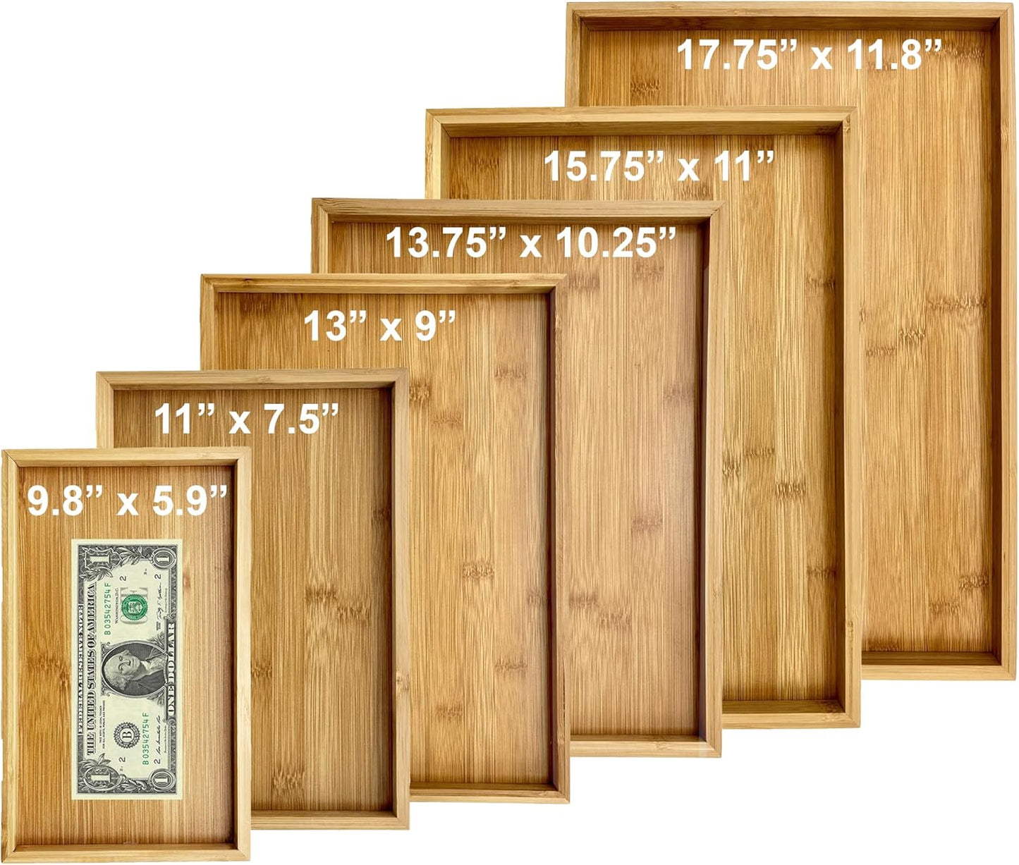 Bam & Boo (1-Pack) Natural Bamboo Rectangle Serving & Vanity Tray - for Kitchen, Bathroom, Countertop, Coffee Table (13.75" x 10.25" x 1.2")