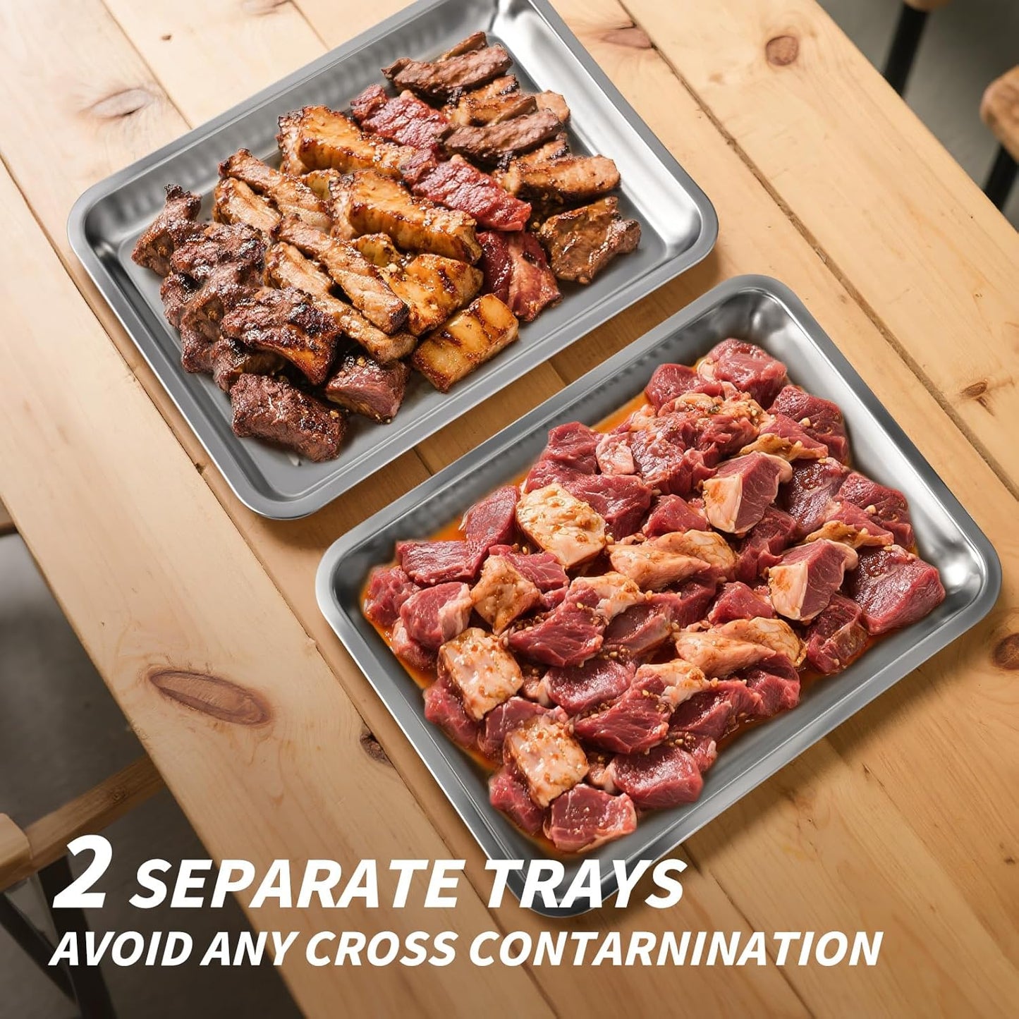 Grilling Prep and Serve Trays, Stainless Steel Large Capacity Food Prep Tray, Grill Carry System, Marinade Container with Lid and Cutting Board, BBQ Grill Accessories, Grilling Gifts for Men