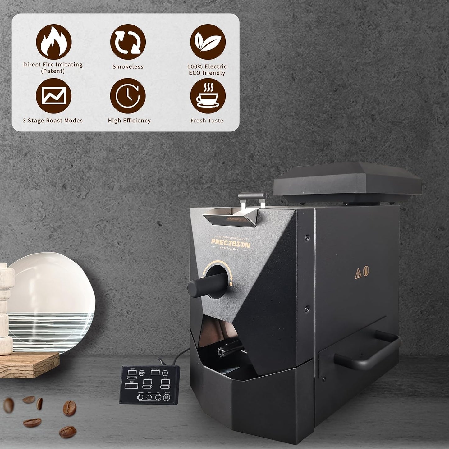 500g Automatic Coffee Roaster Machine for Home Use Wth Smoke Filter(Suitable for Light Roasting), The Smoke Pipes (Suitable for Medium and Dark Roasting) and Chaff Collector