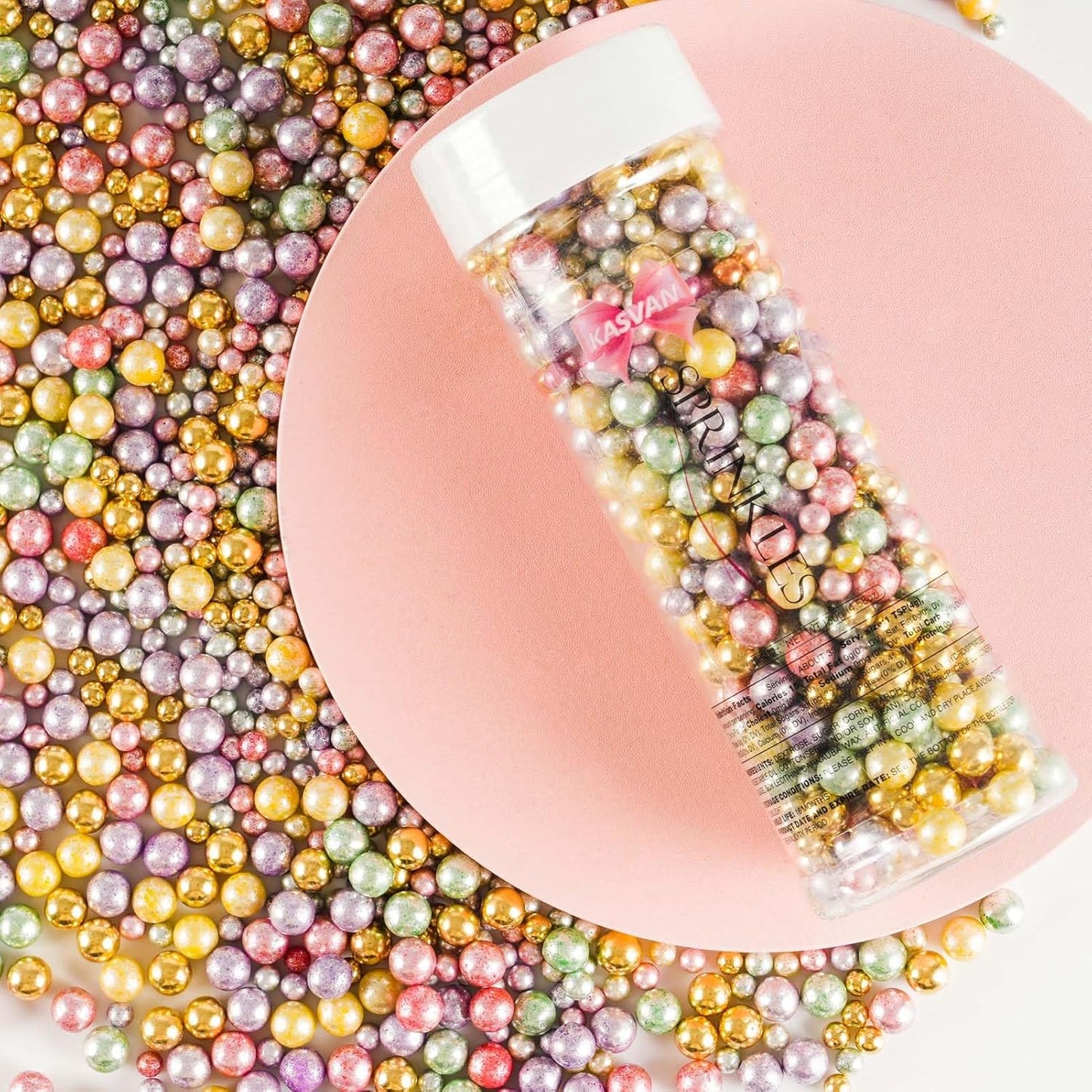 Kasvan Pastel Pearl Sugar sprinkles - Edible Candy Pearls 130g/4.58 Oz, Mix Size Cake Candy, Decorate Cakes, Cookies, Ice Cream (Pastel)
