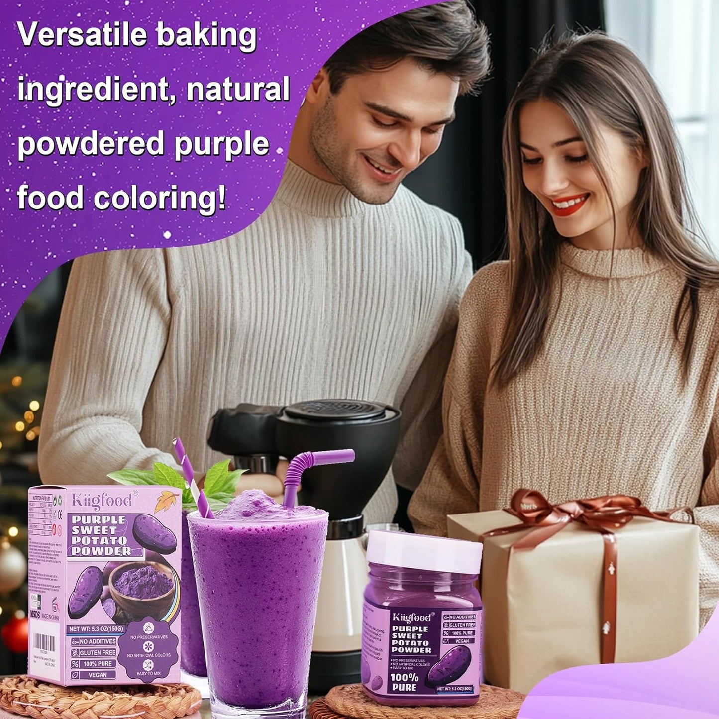 Purple Sweet Potato Powder - Kiigfood 5.3 oz/150g Pure Natural Premium Purple Food Coloring Powder for Smoothies, Baking, Juices, Pasta - Gluten-Free, No Additives, Vegan, Non-GMO