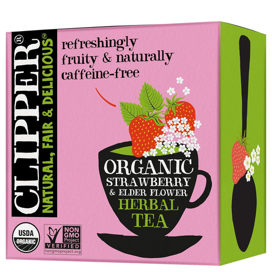 Clipper Tea Strawberry & Elderflower Herbal Tea – Caffeine Free, USDA Organic, Great Hot or Iced – Refreshingly Fruity, Natural, Fair & Delicious – 50 Tea Bags