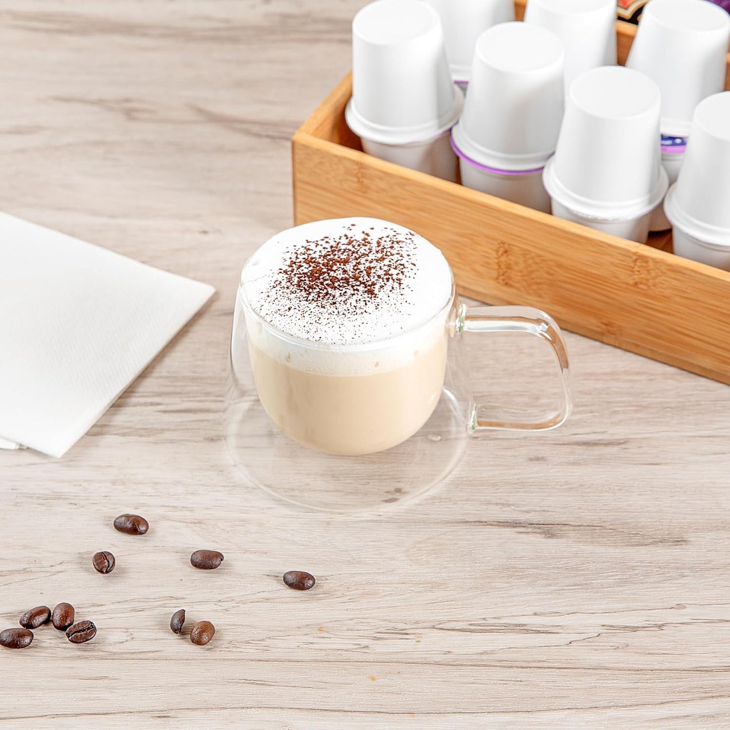 Restaurantware-Forma Professional 6.8 Ounce Double Wall Coffee Mugs, 12 Insulated Coffee Mugs With Handle - Dishwashable, Reusable, Clear Glass Beverage Cups, Freezable, For Hot Or Cold Beverages