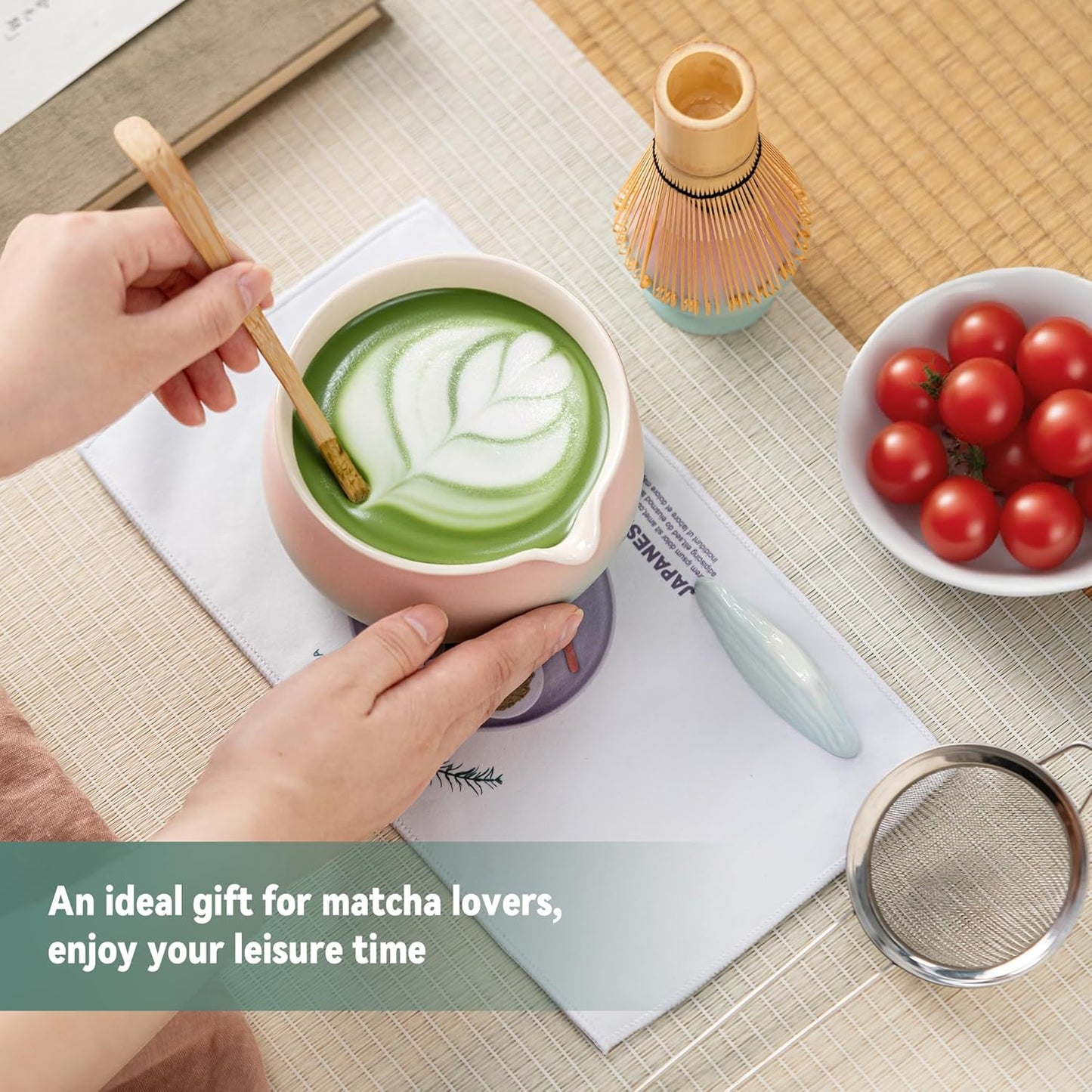 Matcha Whisk Set with Ceramic Matcha Bowl-7PCS, Matcha Kit Gifts for Tea Lovers，Gifts for Women Men Friend,Home Kitchen Decor for Christmas,Halloween