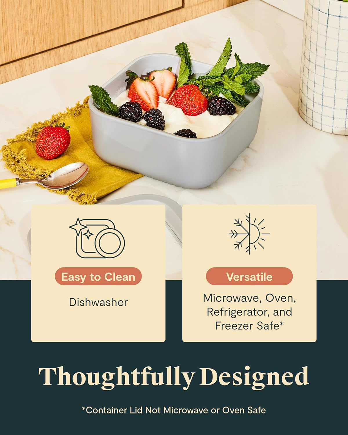 Caraway Glass Food Storage - 4.4 Cup Ceramic Coated Food Container - Non Toxic, Non Stick Lunch Box with Glass Lids. Dishwasher, Oven, & Microwave Safe - Navy