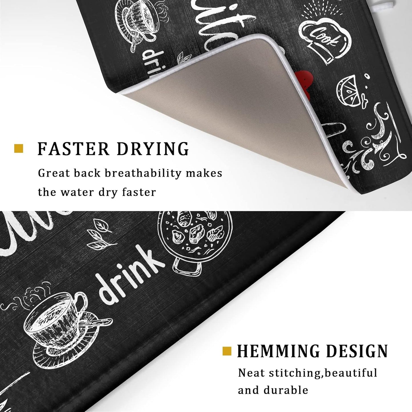 Dish Drying Mats for Kitchen Counter 16 x 18 Inch, Kitchen Drying Mat,Black Coffee Bar Dishes Pad Dish Drainer Rack Mats Absorbent Fast Dry Kitchen Accessories