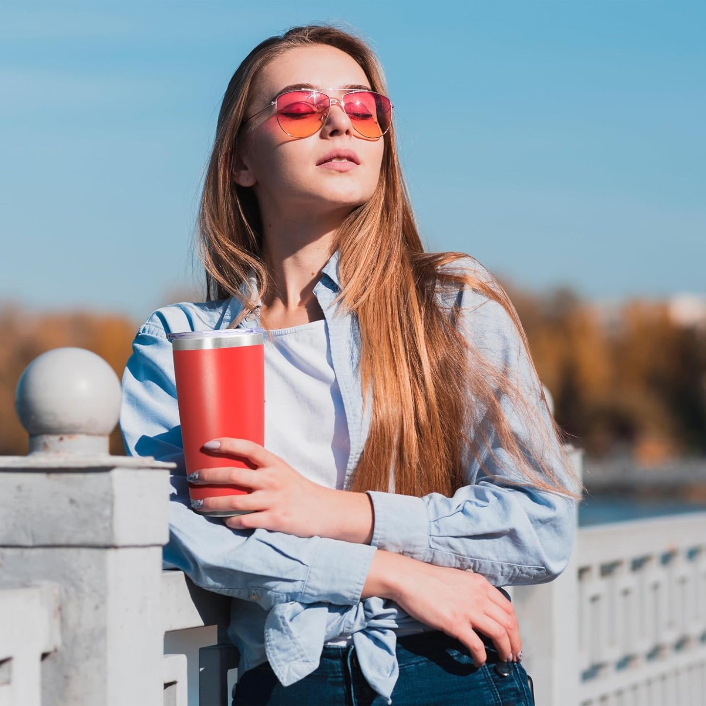 20 oz Tumbler Coffee Tavel Tumblers Bulk with Lid Stainless Steel Double Wall Vacuum Insulated Mug Powder Coated Cups fit Car Cupholder for Hot and Cold - Red, 4Pack