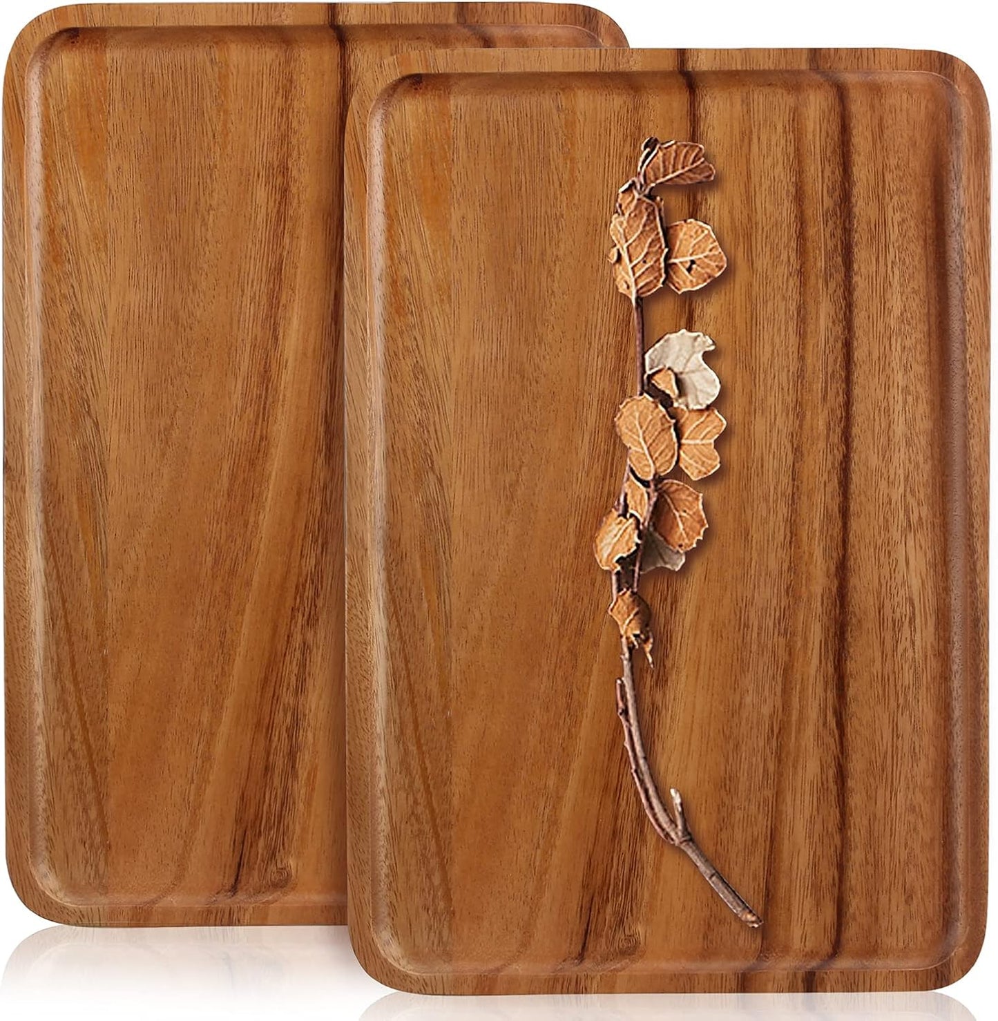 2 Pcs Wooden Rectangle Serving Trays for Ottoman Bar Party Food Tray Large Fruit Rectangular Platter Best Acacia Wood Plates for Decor Cheese Serving Board Snack Tray Charcuterie Boards Serving Dishes