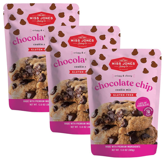 Miss Jones Baking Chocolate Chip Cookie Mix - Whole Grains, More Chocolate Chips, 50% Lower Sugar, Naturally Sweetened Desserts & Treats (Pack of 3)
