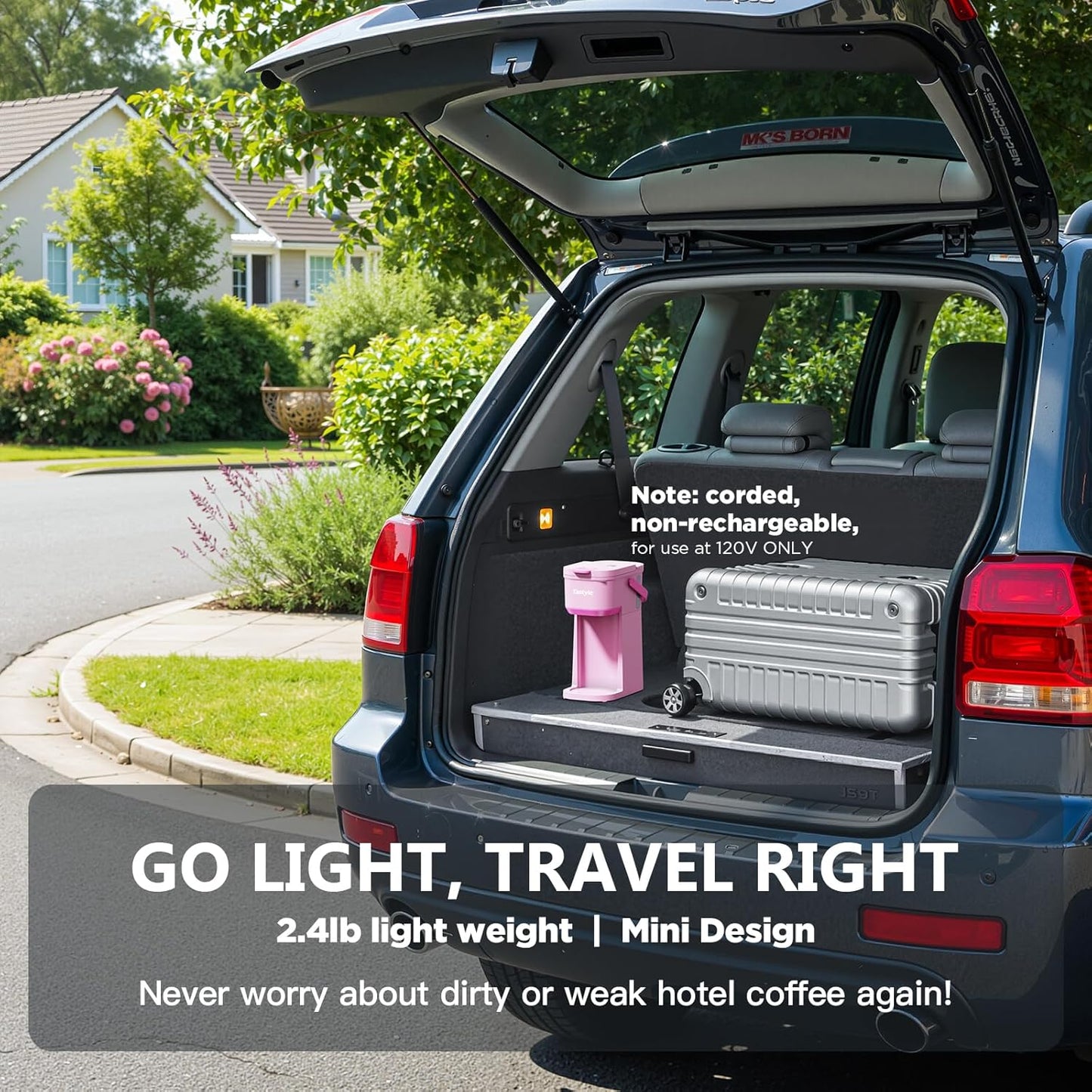 Single Serve One Cup Coffee Maker, for K Cups and Grounds, Mini Coffee Maker with Portable Handle, 6 to 12 Oz Brew Size, for Travel, Camping, Office, RV and Dorm, 120V, Dusty Rosa