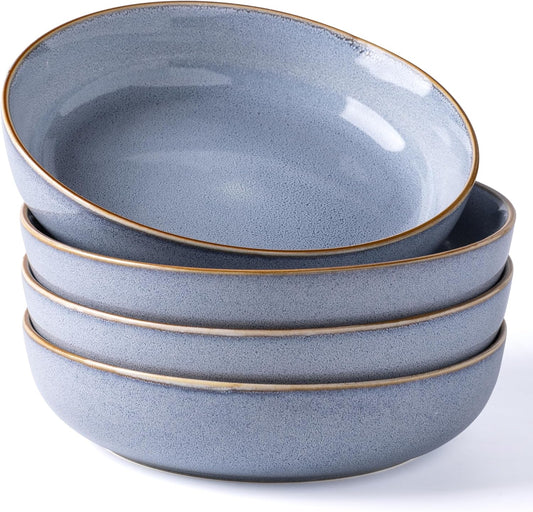 GBHOME 9'' Large Ceramic Pasta Bowls, 38oz Stoneware Pasta Serving Bowls Set of 4 for Kitchen, Wide Bowls for Fruit,Pasta,Salad,Oatmeal,Meal, Microwave Safe, Reactive Glaze-Blue