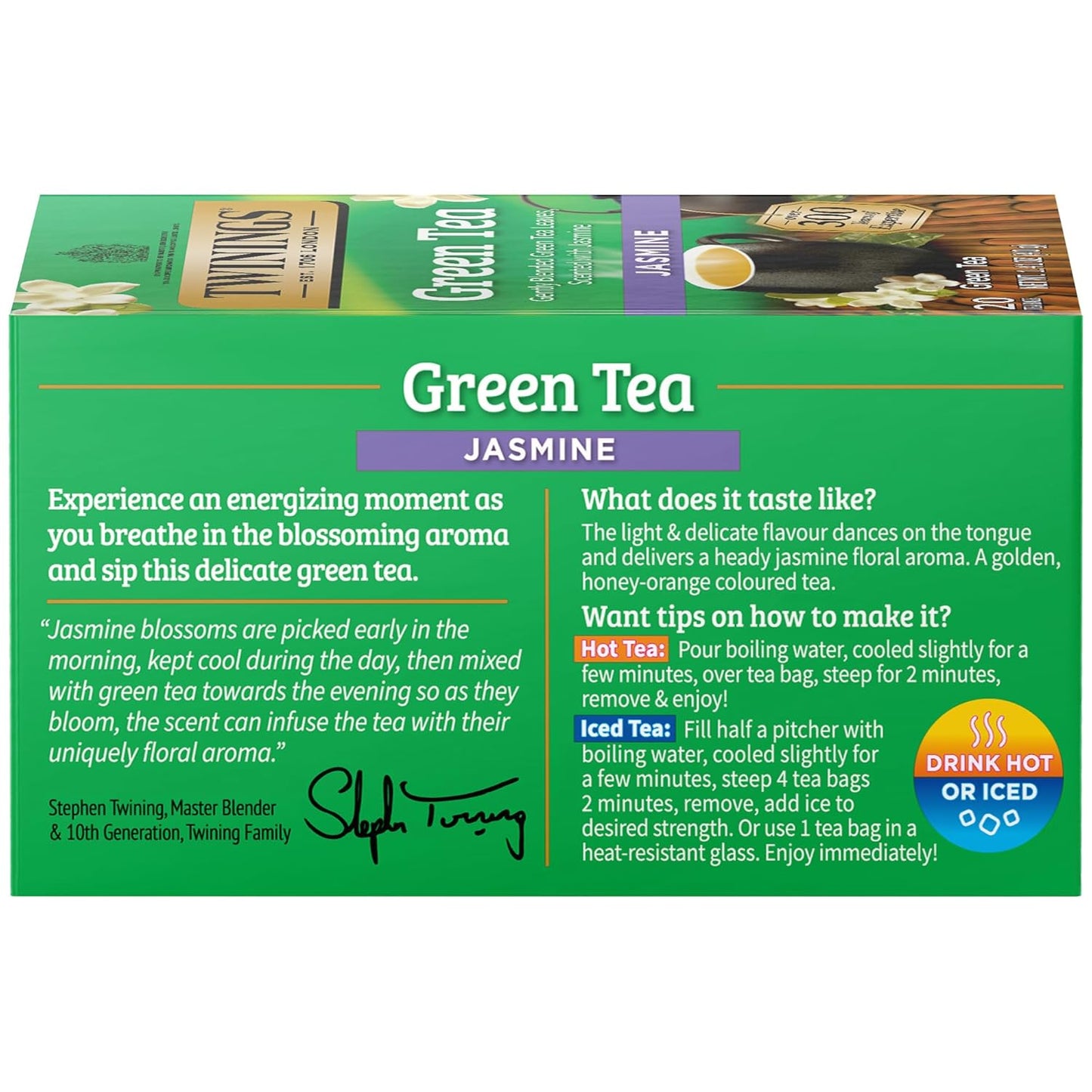 Twinings Green Tea with Jasmine Individually Wrapped Bags, 20 Count (Pack of 1), Fragrant Floral Scent, Caffeinated, Enjoy Hot or Iced, 20 Teabags