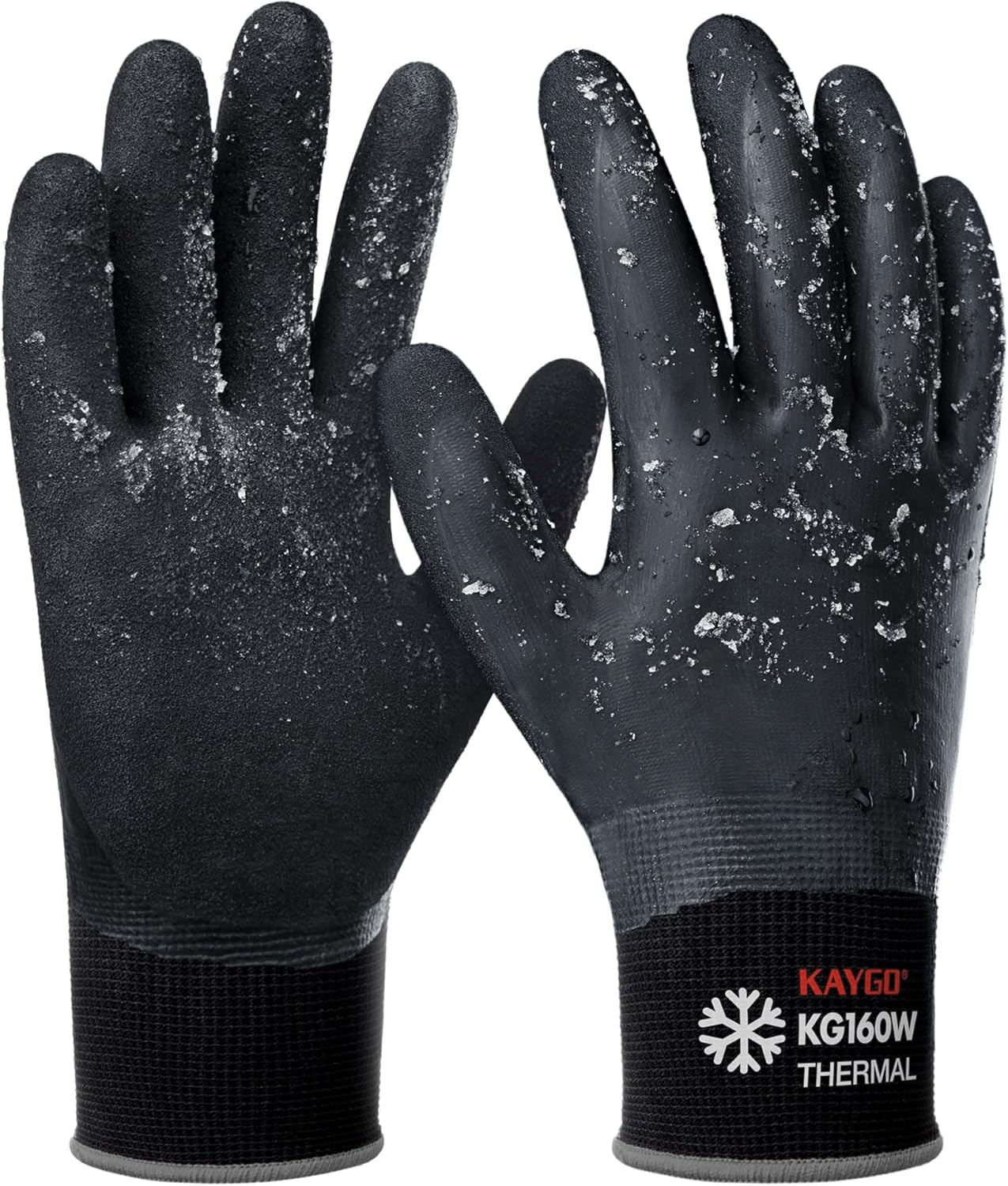 KAYGO Winter Waterproof Work Gloves for Men and Women, Thermal Insulated Freezer Rubber Coated Gloves,Super Grip,L, KG160