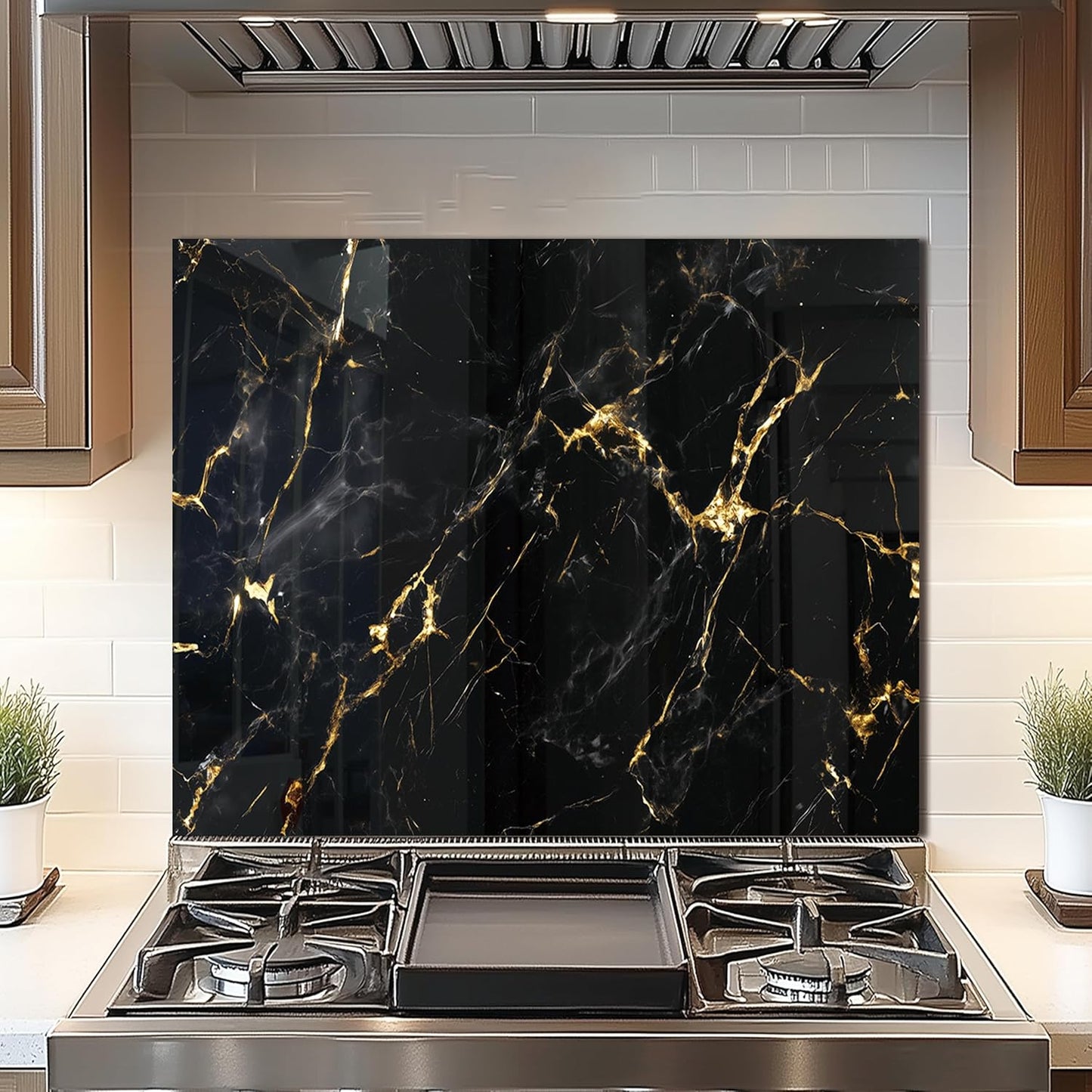 DAIFURONGE Tempered Glass Backsplash For Kitchen Behind Stove,Black Marbling Stove Backsplash Top Cover,Easy to Clean Glass Splashback, Sink Cover Splash Guard,Home Kitchen Wall Decor (30"x24"(76.2x60.96cm))
