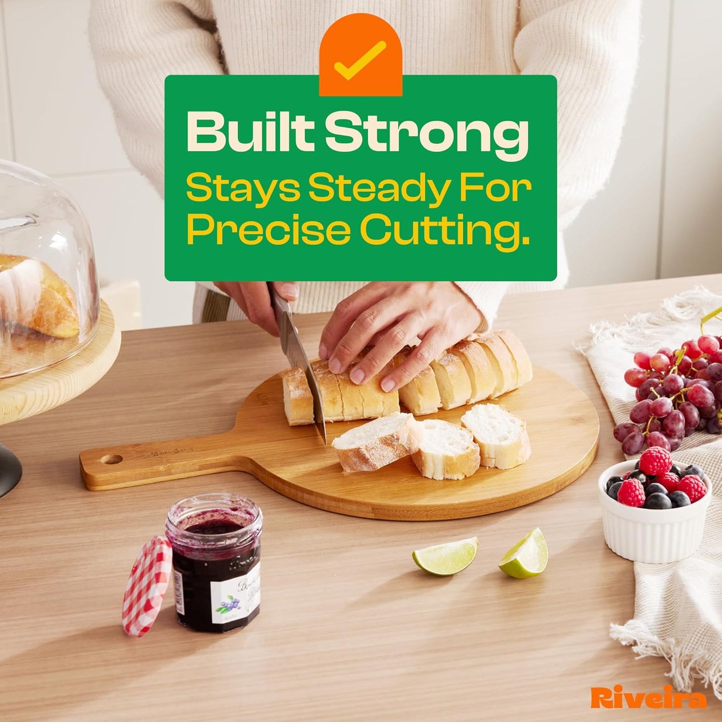 Riveira Brown Bamboo Wood Cutting Board – Gourmet Bamboo Grandeur: 17 x 12 Wooden Cutting Board – Wooden Cutting Boards For Kitchen Decorative – Innovative Juice Grooves Wooden Chopping Board