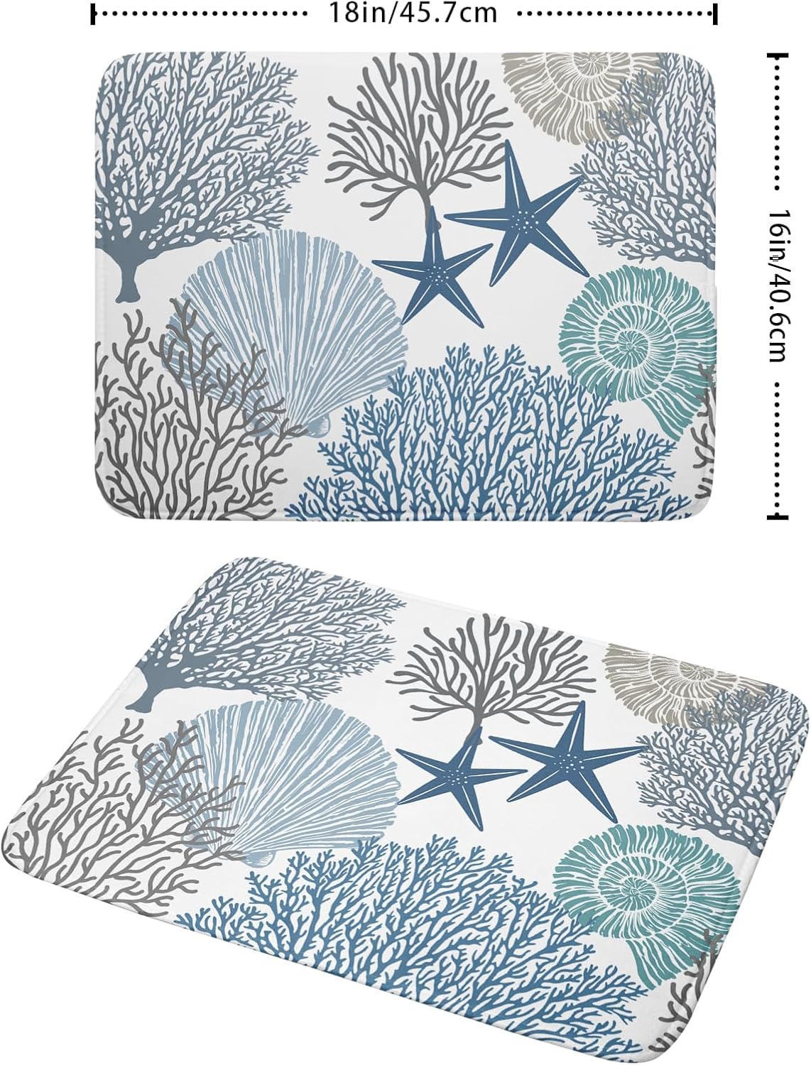 Summer Coastal Dish Drying Mats for Kitchen Counter 16x18 Inch Sea Shells Starfish Drying Mat High Absorbent Reversible Kitchen Mat Blue Coral Ocean Themed Dishes Pad for Countertop Tableware Decor