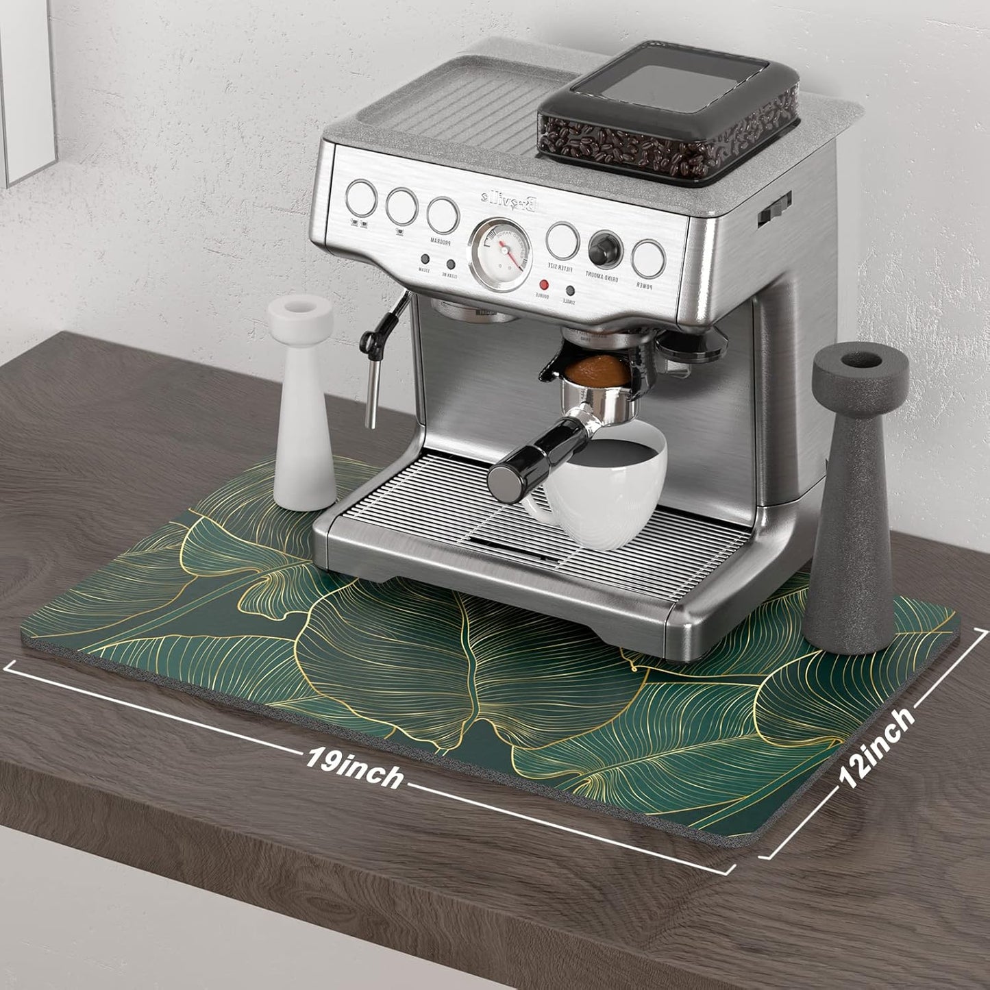 Rnivvi Coffee Mat, 12" x 19" Cute Tropical Theme Coffee Bar Mats for Espresso Machine Station Accessories and Organizer, Hide Stain Rubber Backed Absorbent Dish Drying Pad for Kitchen Counter, Palm