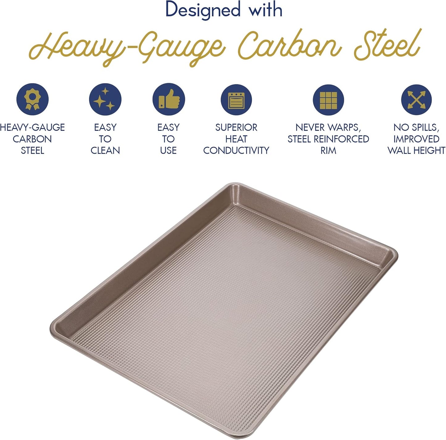 Ultra Cuisine Wire Rack Baking Sheet Pan Set - Half Sheet Pan Set with 100% Stainless Wire Rack - Dishwasher Safe - Steel Reinforced Rim - Aluminum Cooling racks for Cooking and Baking - Champagne