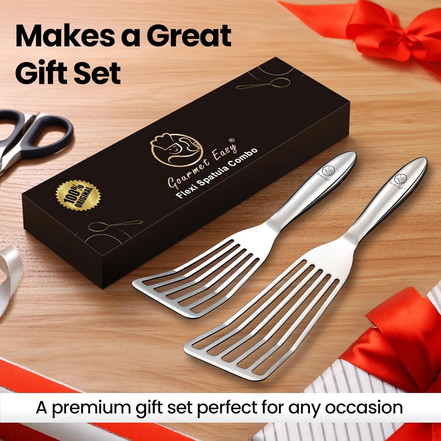 Stainless Steel Fish Spatula Set – 1 Large Fish Turner + 1 Small Metal Spatula, Ultra Thin Edge for Easy Turning & Flipping, Metal Kitchen Untensils with Ergonomic Non-Slip Handle, Dishwasher Safe