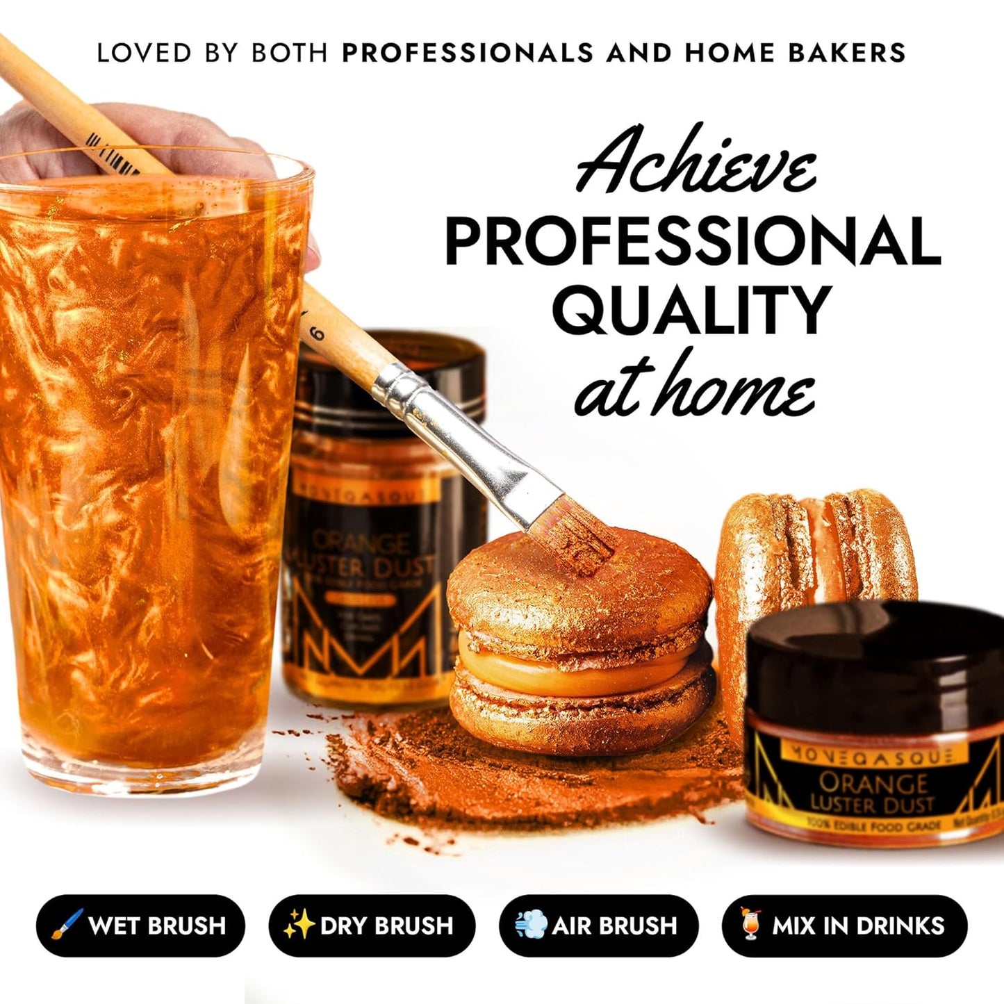 MONÉGASQUE Orange Edible Glitter for Drinks 15g – Edible Glitter for Cakes & Cocktails – Halloween Cake Decorations Sprinkles & Cupcake Luster Dust – Cocktail Drink Shimmer Powder & Orange Chocolate