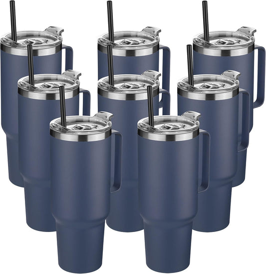 HASLE OUTFITTERS 40 oz Stainless Steel Tumbler with Handle, Vacuum Insulated Tumblers Bulk, Reusable Double Wall Travel Coffee Mug, Durable Powder Coated Water Bottles(Navy, 8)