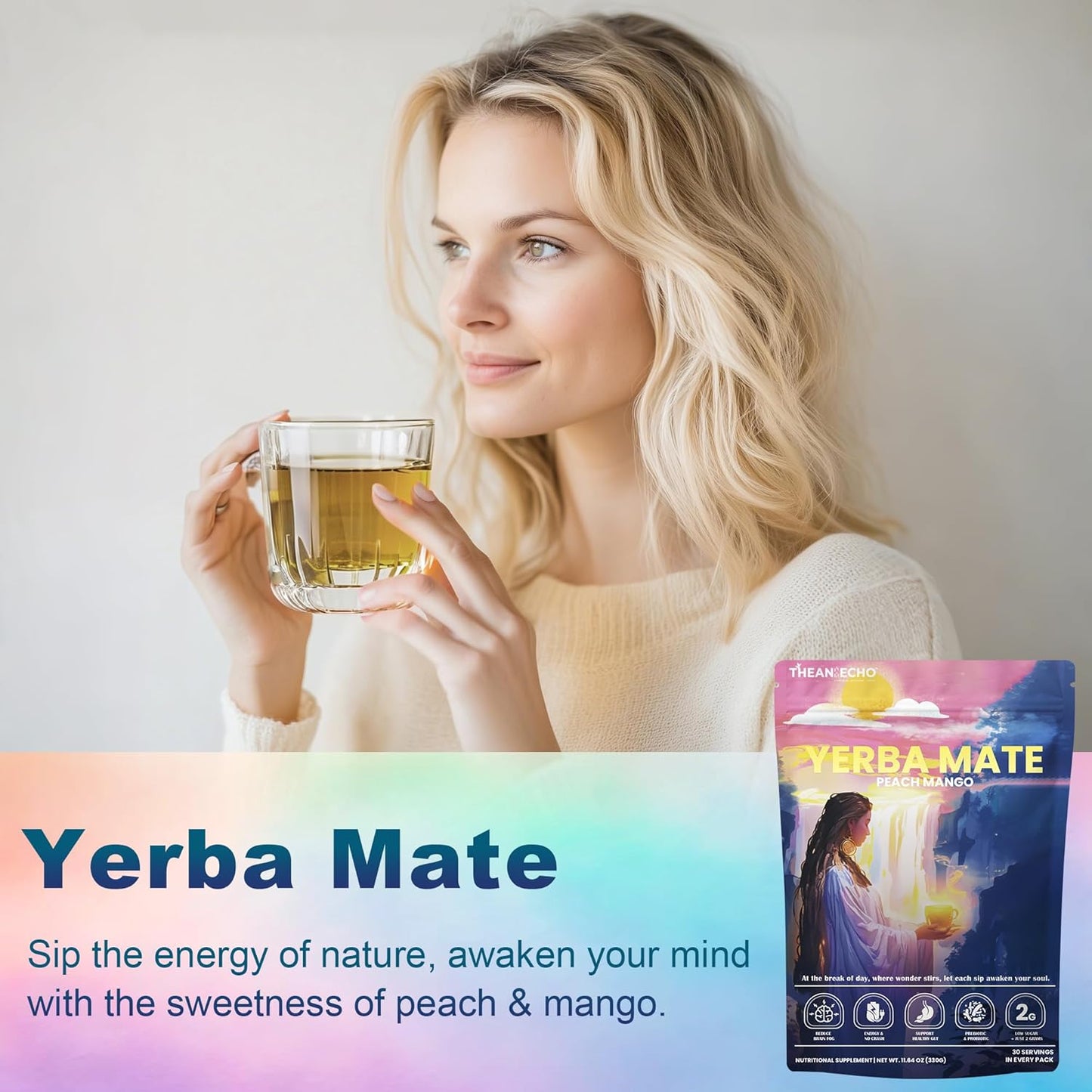 Yerba Mate Peach Mango Tea - Super Calm Yerba Mate - Low Sugar Content, Clean Energy with No Crash - Stay Refreshed and Focused Throughout the Day - Ideal for Health Enthusiasts - 30 Servings