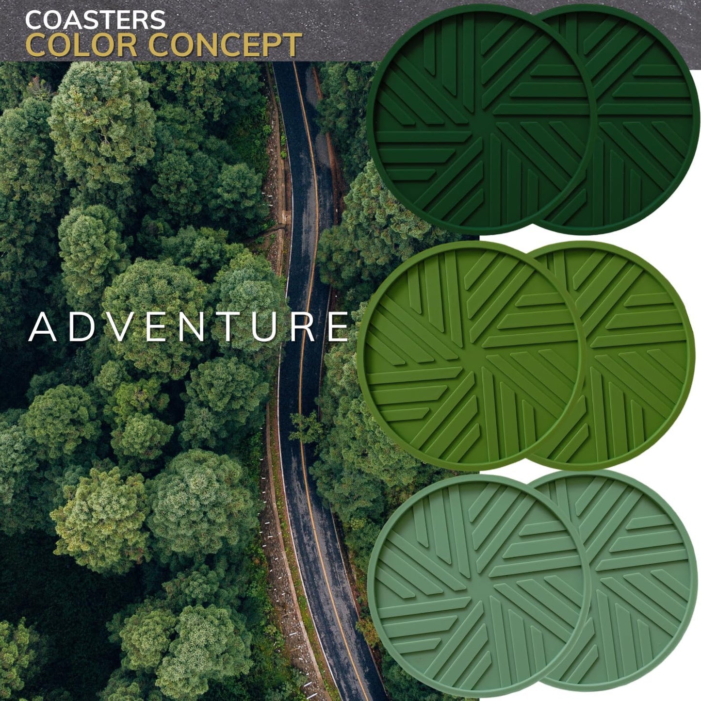 Silicone Coasters Set of 6 with Unique and Modern Patterns for Table Decor - Perfect for Outdoors and Coffee Table Protection- Green Sage