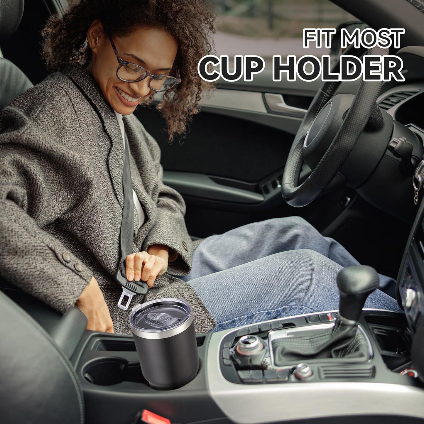 30 oz Tumbler with Lid Stainless Steel Tumblers Vacuum Insulated Cup Reusable Powder Coated Travel Mug Double Wall Leak Proof Portable Cups Keep Cold Drinks for 12 Hours, Black, 1 Pack