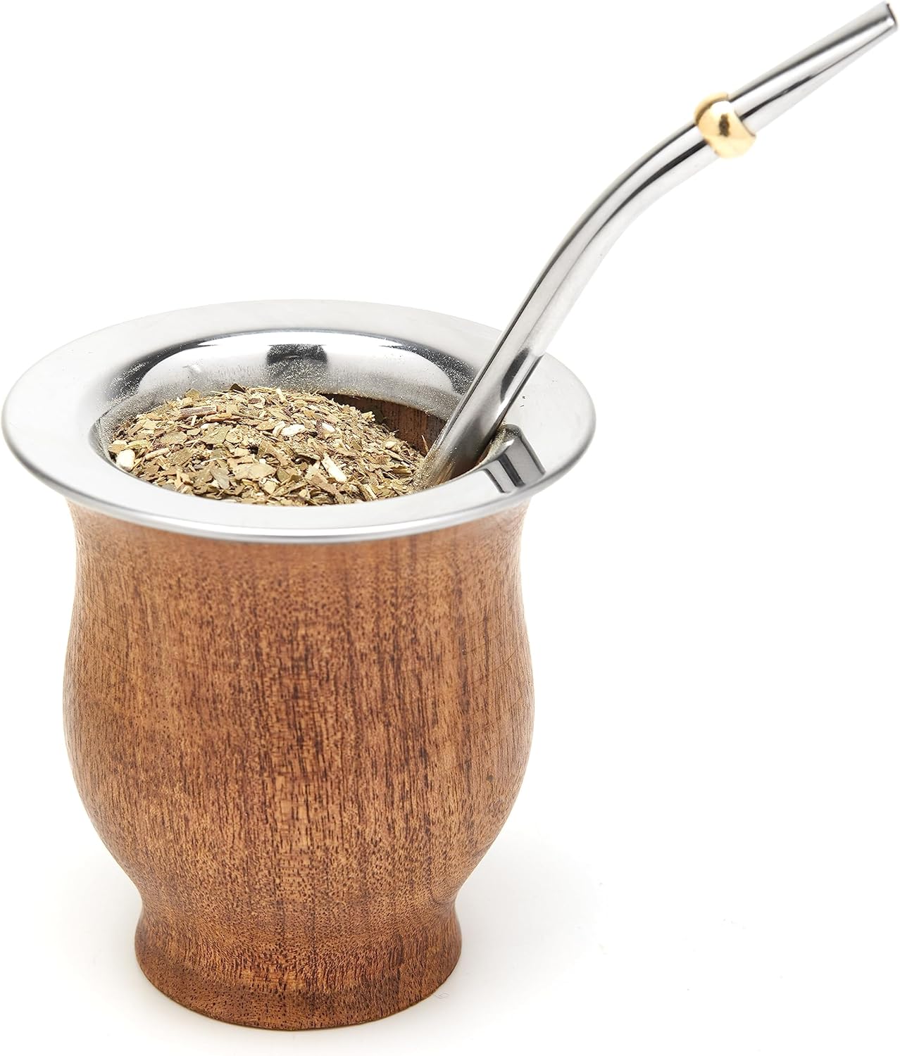 BALIBETOV Selected Collection - Yerba Mate Gourd (Mate Cup) - Premium Mate Gourd With German Silver Rim - Includes Stainless Steel Bombilla and Cleaning Brush. (The Camionero Carob Gourd)