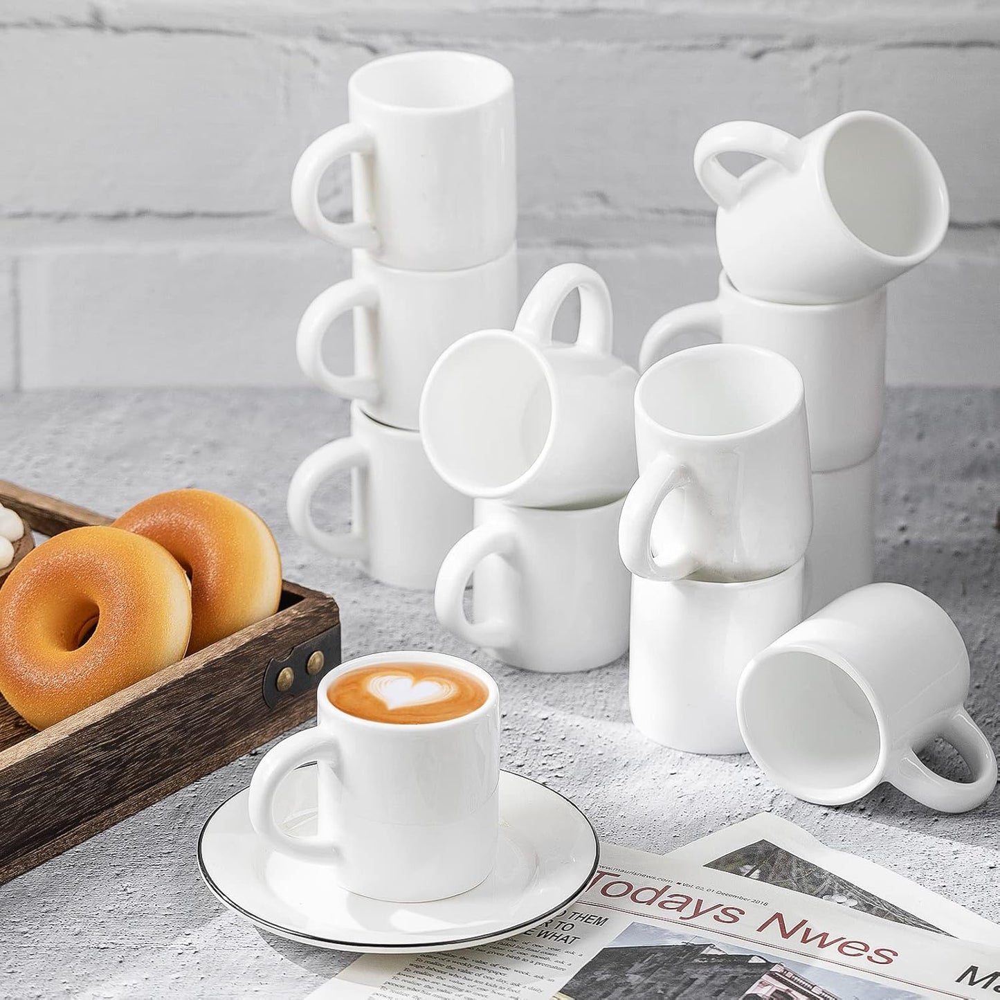 Roshtia 12 Pieces 3 oz Espresso Mugs Espresso Cups Mini Coffee Mugs with Handles Porcelain Coffee Cups Ceramic Smooth Demitasse for Tea Drinks Cocoa Milk Water(White)