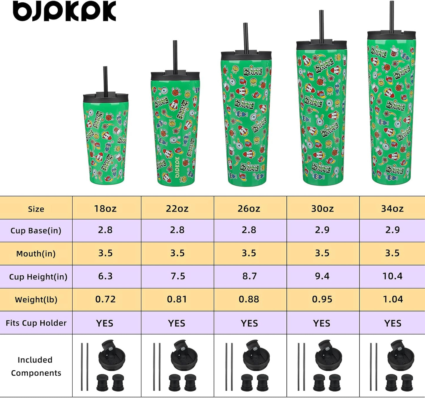 BJPKPK 22oz Stainless Steel Insulated Tumbler With lid And Straw Travel Coffee Thermal Tumblers Cup For Women And Men,Game