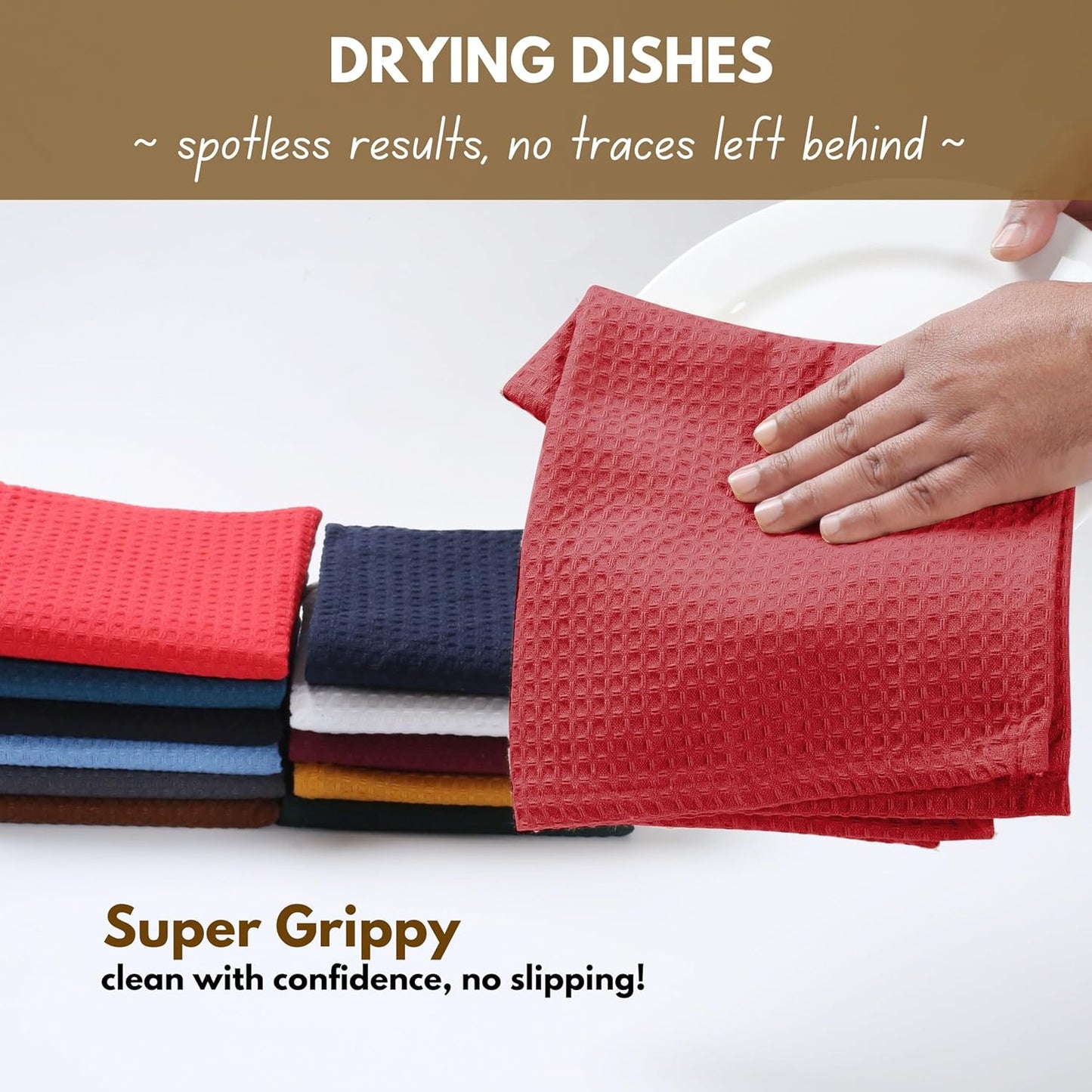 Native Fab 8 Piece Kitchen Towel & Dish Cloth Set - 100% Cotton, Soft, Absorbent, Quick Drying & Durable Cloths for Cleaning, Cooking - Machine Washable, Perfect for Home, Bars & Everyday Use - Red