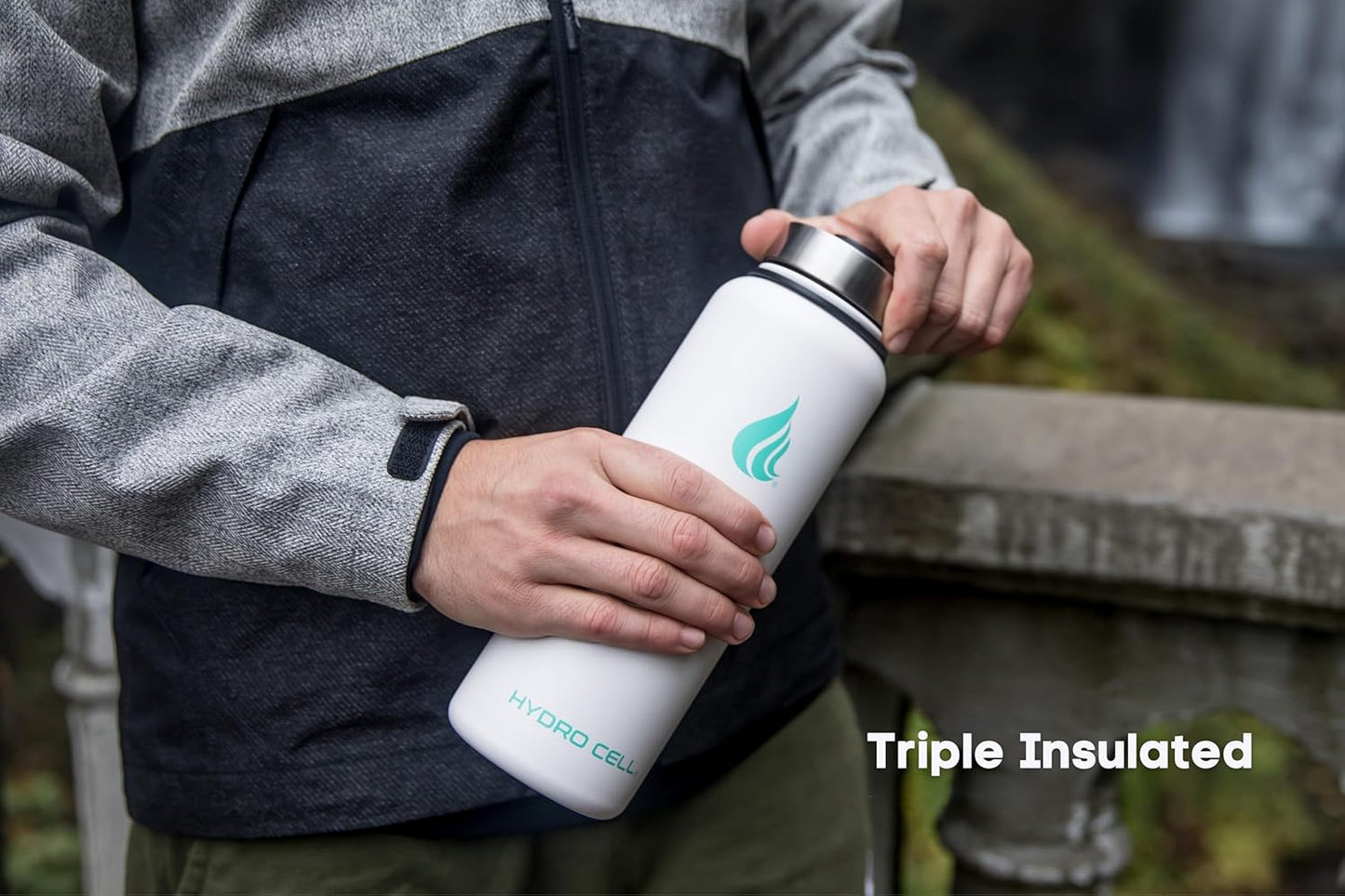 HYDRO CELL Stainless Steel Insulated Water Bottle with Straw - For Cold & Hot Drinks - Metal Vacuum Flask with Screw Cap and Modern Leakproof Sport Thermos for Adults (White 40oz)