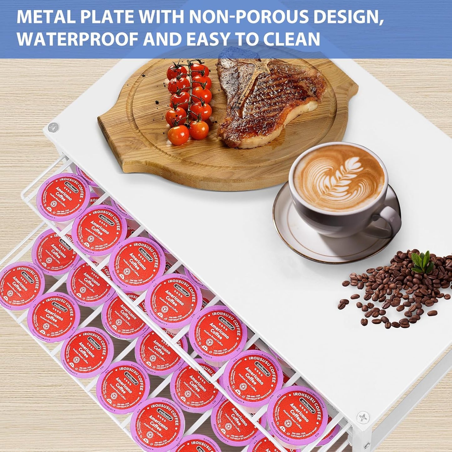 K Cup Holder Organizer for 70 Pods, 2-Tier Coffee Pod Holder for K-Cup with 2 Sliding Storage Drawers, Coffee Station Bar Organizer Accessories for Kitchen Countertop Home Office, White