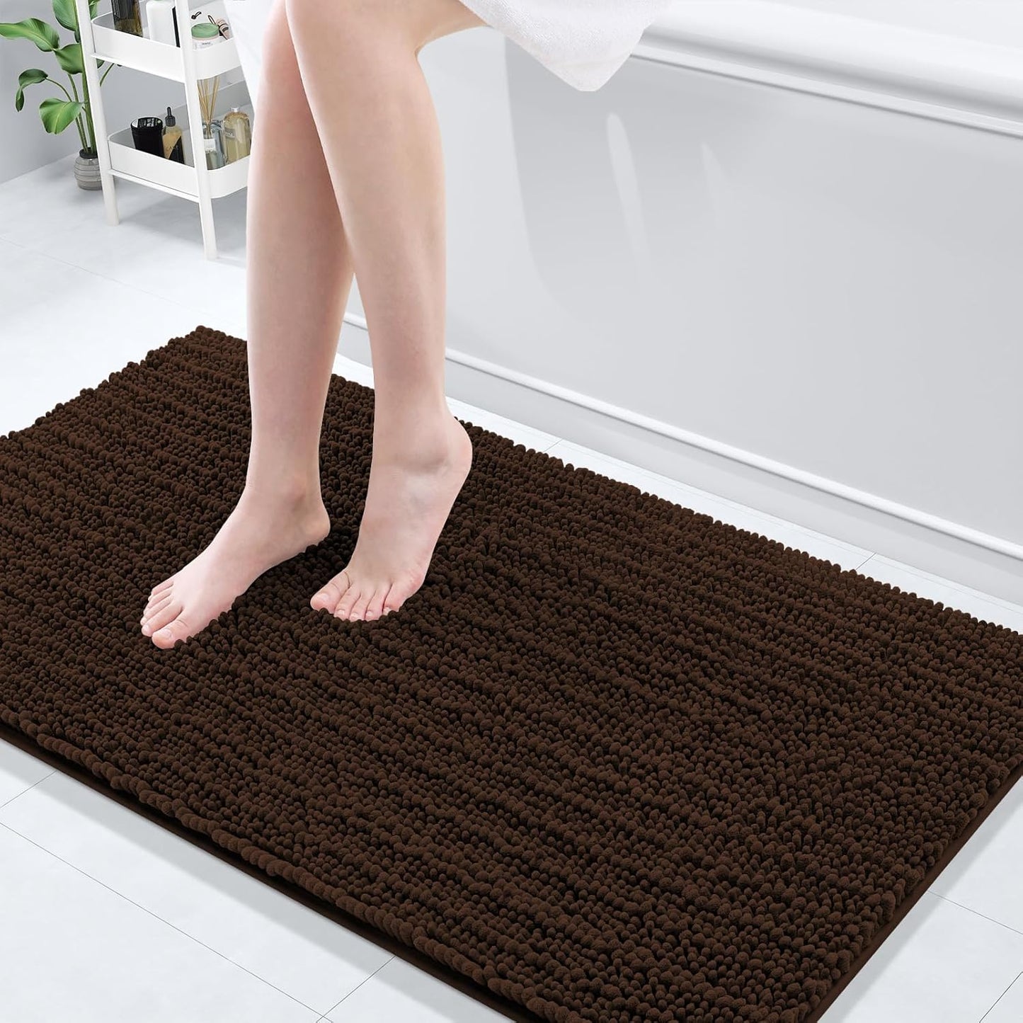Arotive Luxury Chenille Bathroom Rug Mat, Extra Soft Thick Absorbent Shaggy Bath Rugs, Non-Slip Machine Wash Dry, Plush Bath Mats for Bathroom, Shower and Tub, 54x24, Brown