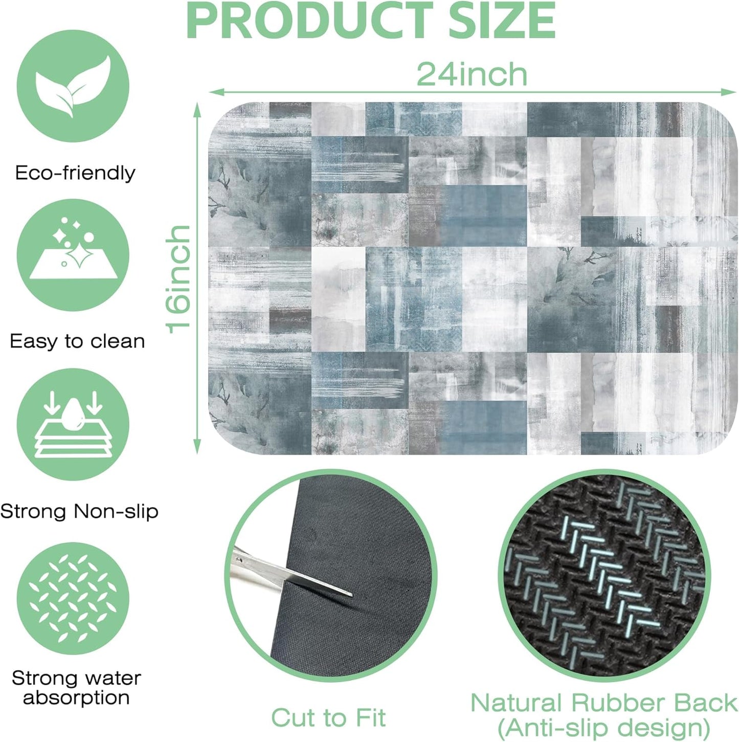 Dish Drying Mat Blue Grey Abstract Art Dish Drying Pad,16"X24" Bsorbent Coffee Mat for Sink Dishes or Under Rack Kitchen Counter Accessories Absorbent Hide Stain Rubber Backed Drying Mat