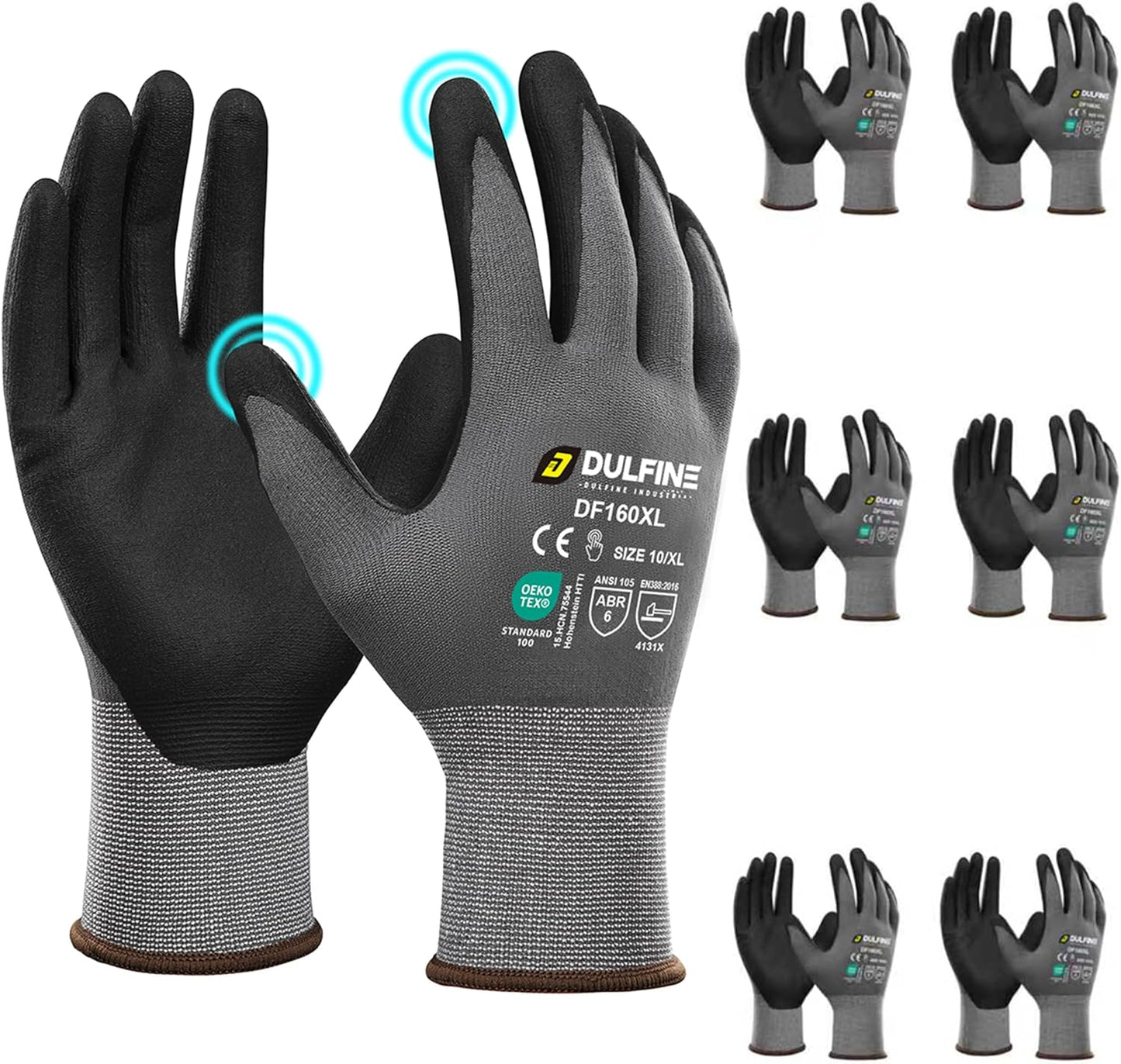 Safety Work Gloves MicroFoam Nitrile Coated-6 Pairs Pack,Seamless Knit Nylon Glove with Black Micro-Foam Nitrile Grip,Ideal for General Purpose,Automotive,Home Improvement,Painting(Extra Large)