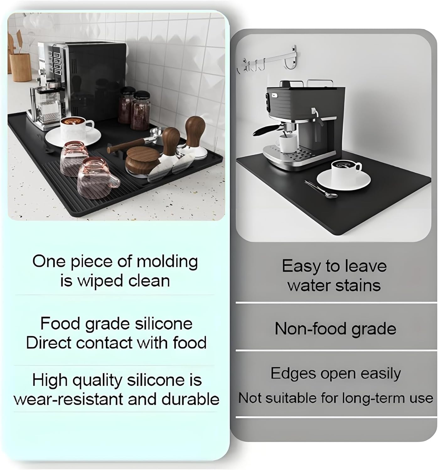Silicone Coffee Mat with a removable tamper mat,15.7"x23.5"Coffee Bar Mat for Countertops,Fit Under Espresso Machine,Dish Drying Racks-Black