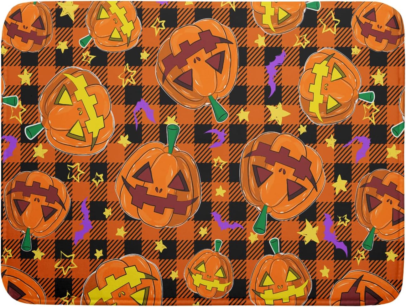 Giwawa Halloween Dish Drying Mat, 18"x24" Spooky Pumpkins Bats Orange Black Buffalo Plaids Dish Drainer Mats, Large Absorbent Fast Drying Dish Drying Pad for Kitchen Countertop Holiday Decor