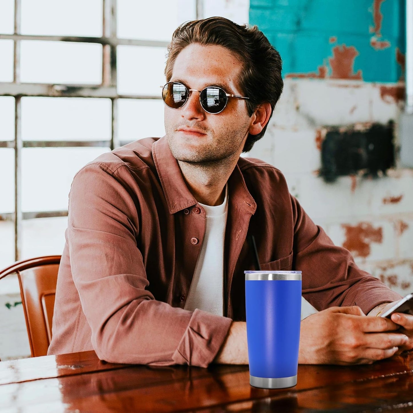 20oz Tumbler Bulk Stainless Steel Tumbler Cup with Lid Vacuum Insulated Double Wall Travel Mug, Durable Powder Coated Travel Coffee Tumbler Mug for Hot & Cold Drinks, Dark Blue,8 Pack