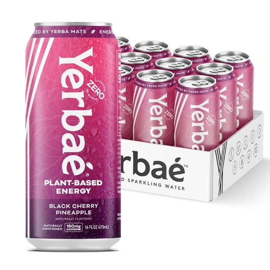 Yerbaé Energy Beverage - Black Cherry Pineapple, 0 Sugar, 0 Calories, 0 Carbs. Yerbae is Energized by Yerba Mate, Plant-Based, Healthy Alternative to Sugary Drinks, 16oz cans (12 Pack)