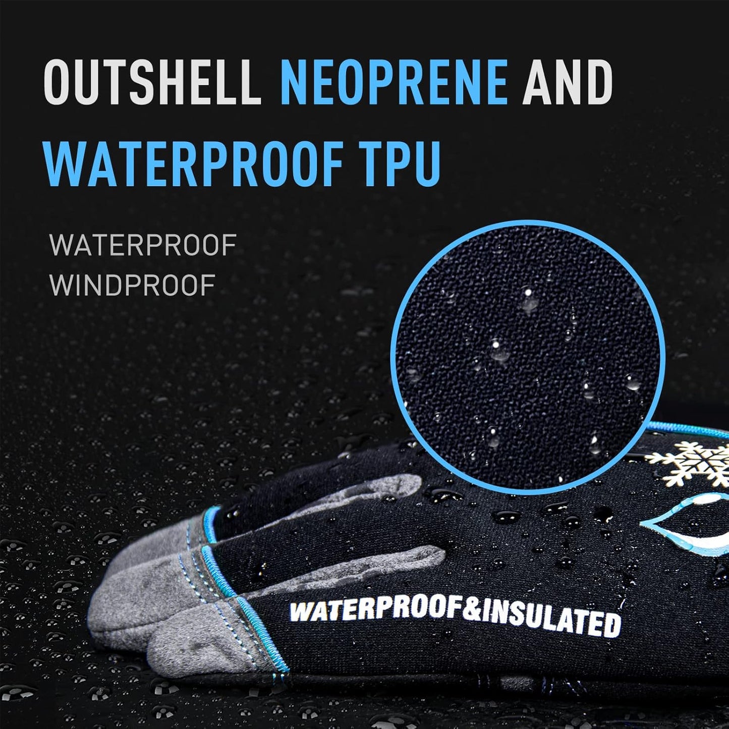 HANDLANDY Waterproof Insulated Work Gloves, 3M Thinsulate Thermal Winter Gloves for Men Women Touch Screen, Warm Ski Snowboard Cold Weather Gloves (Medium, Blue)