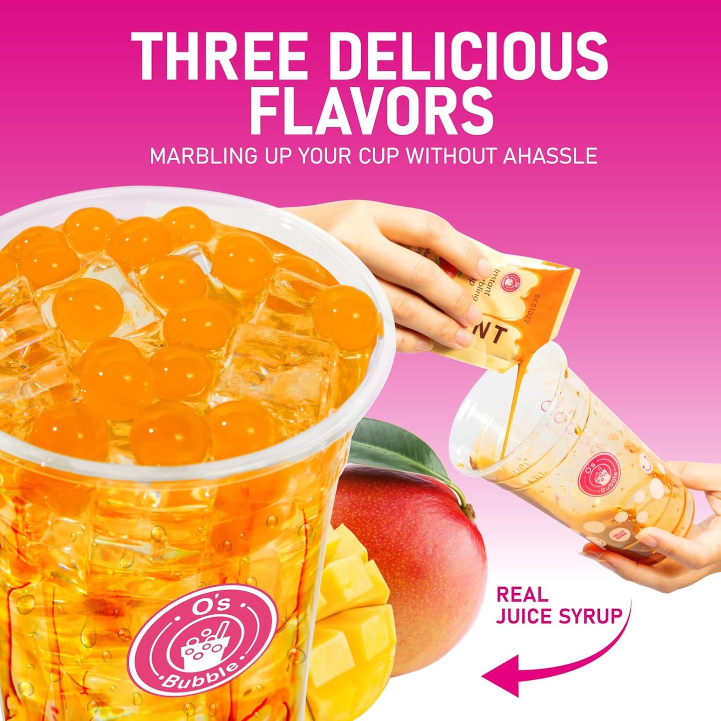 O's Bubble Boba Tea Kit - 6 Servings Bubble Tea Kit - Popping Boba Party Kit - 3 flavors Popping Boba Kit - 6 Packs of Syrups and 6 packs of Popping Boba - All in One Boba Kit for Popping Boba Tea Lovers