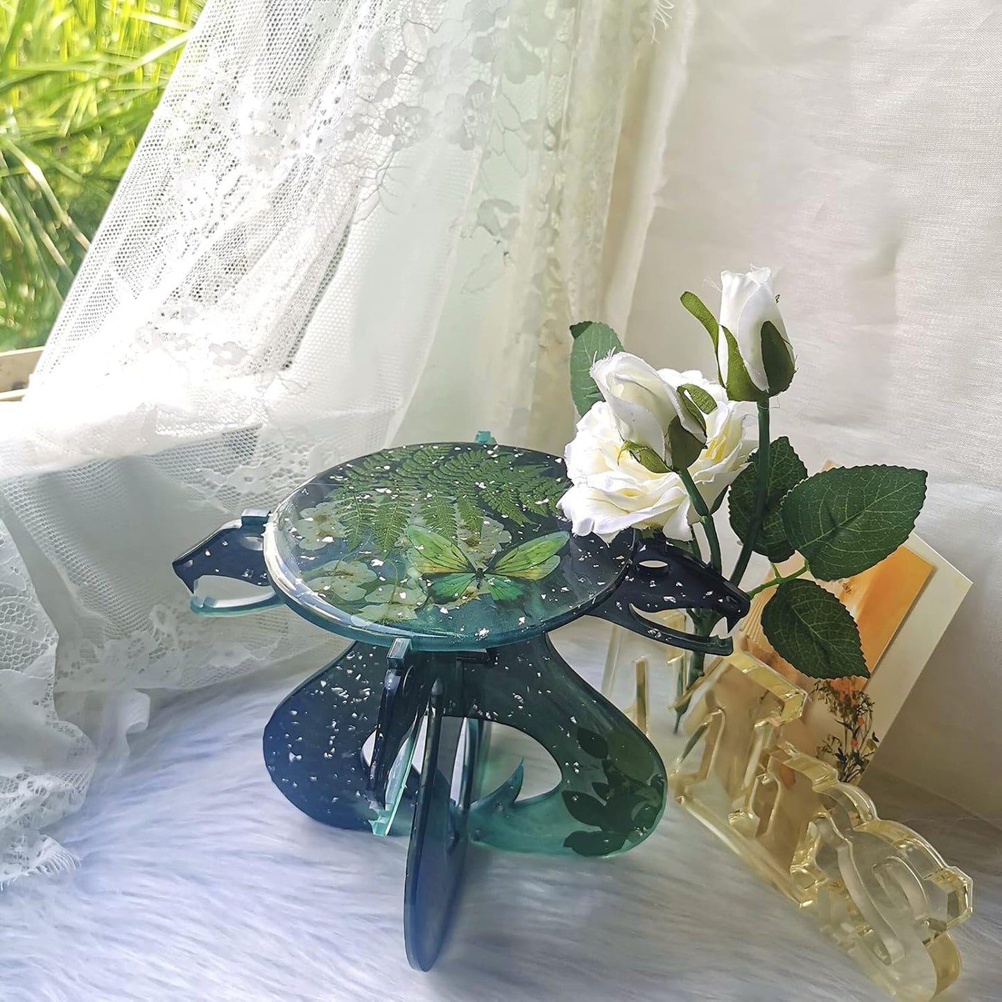 FUNSHOWCASE Witchy Altar Table Stool Epoxy Resin Casting Silicone Mold Pack of 2 Cresent Moon Crystal Snake