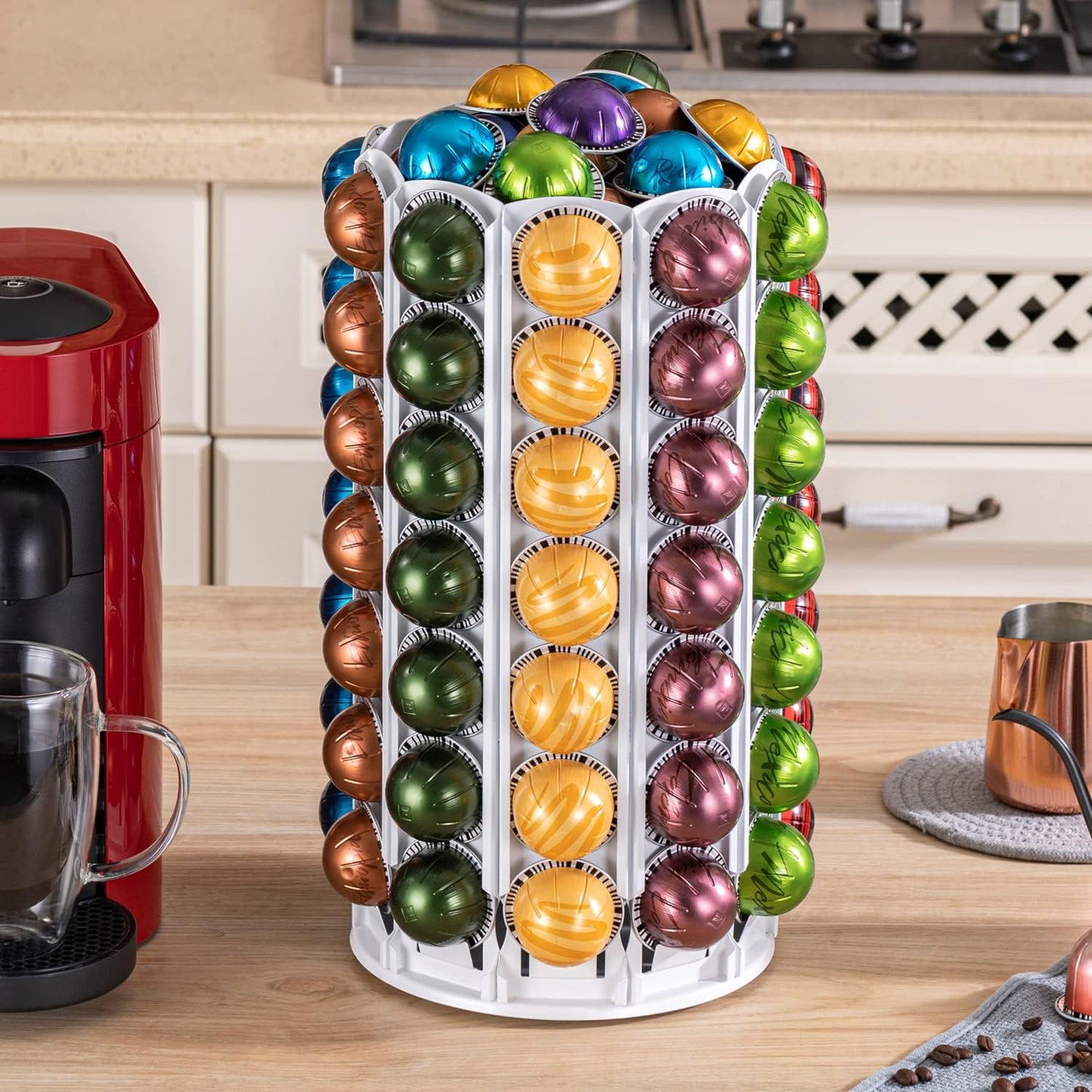FlagShip Vertuo Pod Holder Coffee Pod Stand for Nespresso Pod Storage with Elegant White (100+ Pods Capacity)