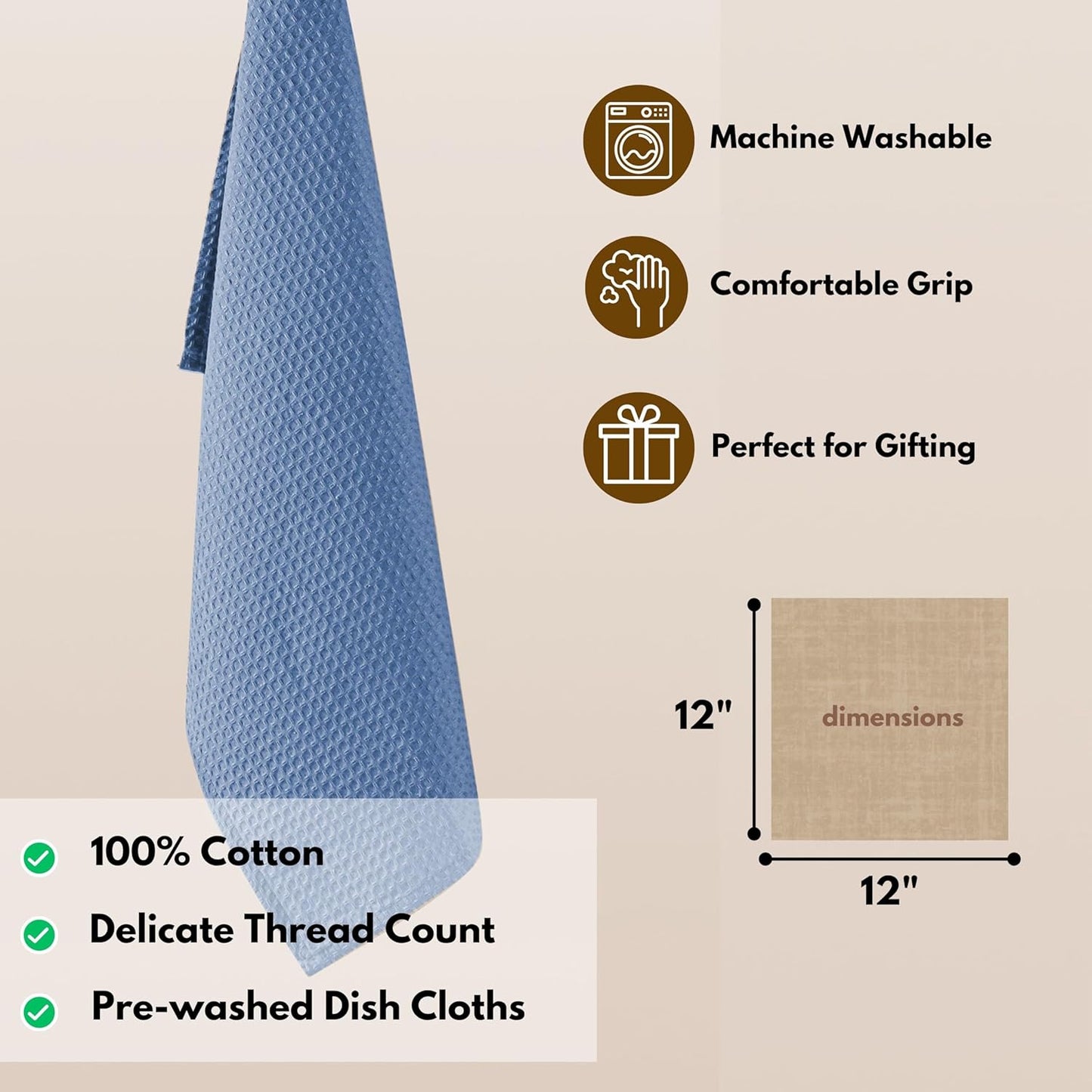 Native Fab Set of 12 Kitchen Dish Cloths Cotton 12x12 Absorbent Washable, Dish Towels, Restaurant Cleaning Towels, Bar Mops Towels, Rags for Home Kitchen Bars, Light Blue