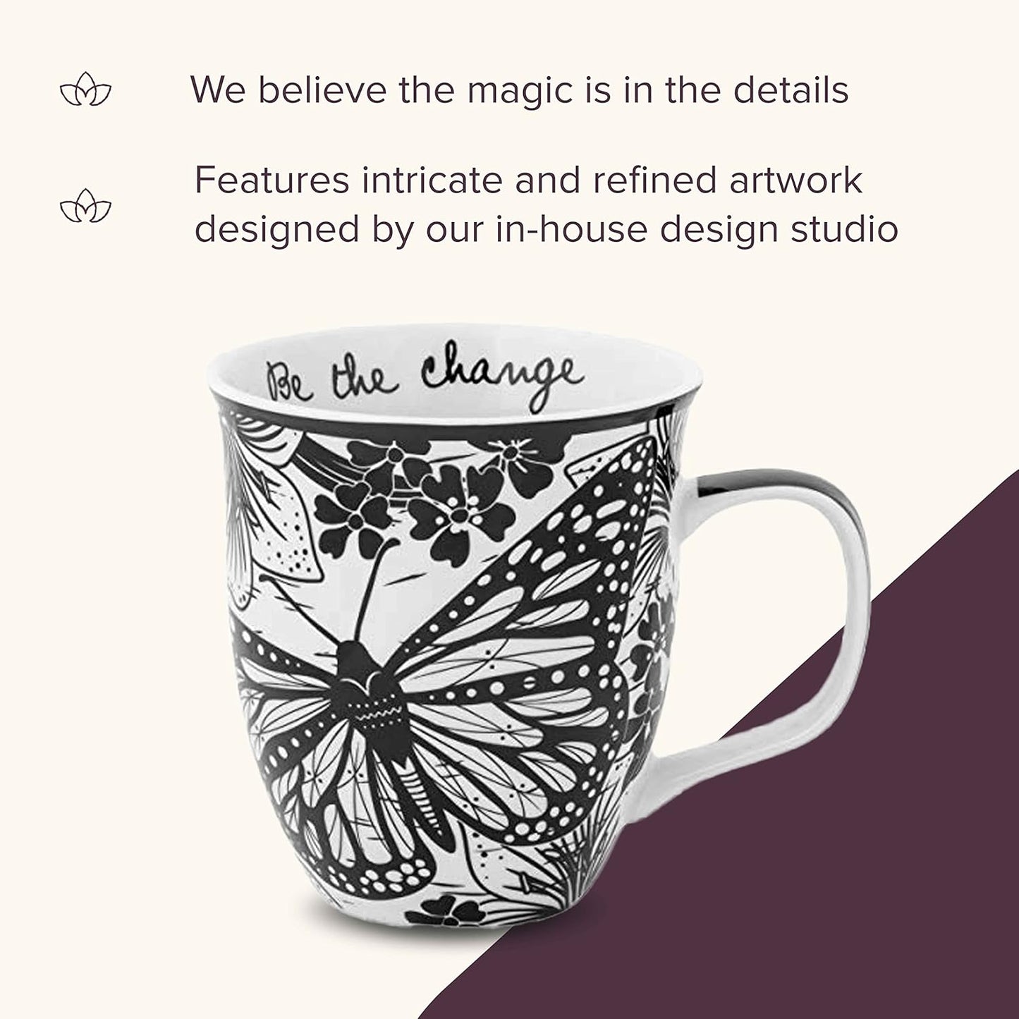 Karma Gifts 16 oz Black and White Boho Mug Butterfly - Cute Coffee and Tea Mug - Ceramic Coffee Mugs for Women and Men