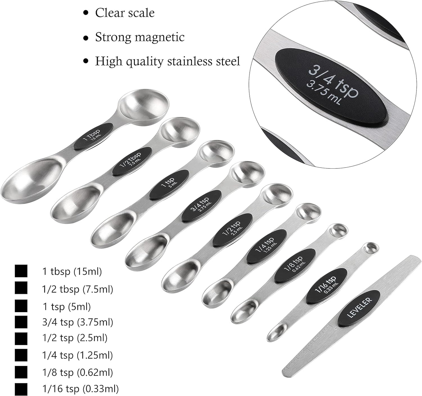 Measuring Cups and Spoons Set Stainless Steel Includes 8 Heavy Duty Measuring Cups 8 Double Sided Magnetic Measuring Spoons and 1 Leveler for Dry and Liquid Ingredients