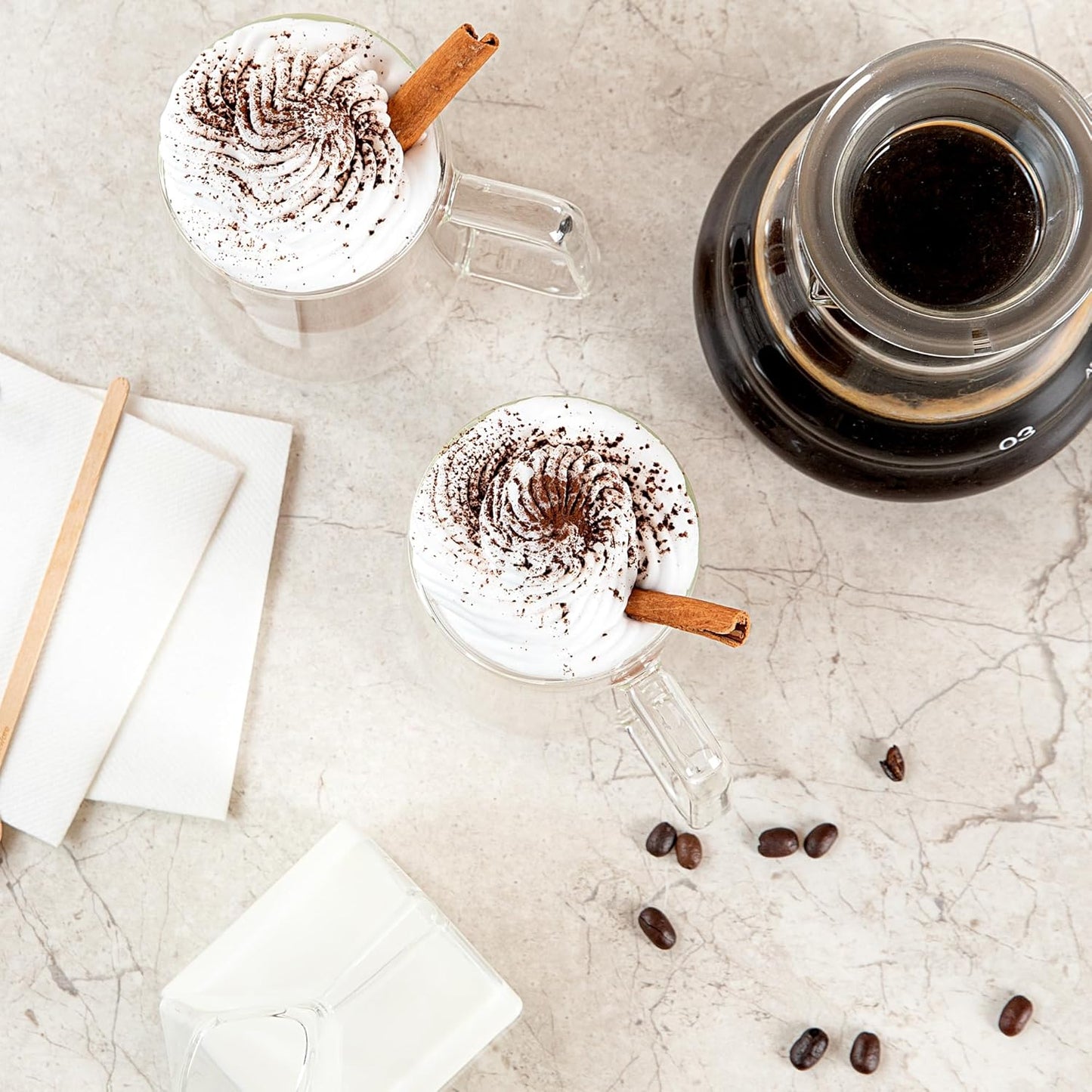 Restaurantware-Forma Professional 10.2 Ounce Double Wall Coffee Mugs, 2 Insulated Coffee Mugs With Handle - Dishwashable, Reusable, Clear Glass Beverage Cups, Freezable, For Hot Or Cold Beverages